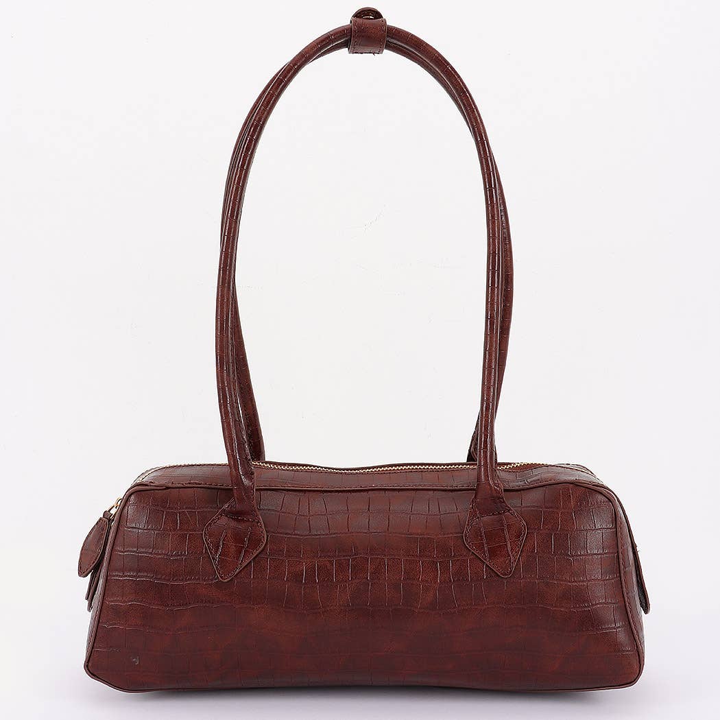 Croc Embossed Barrel Bag- cafe