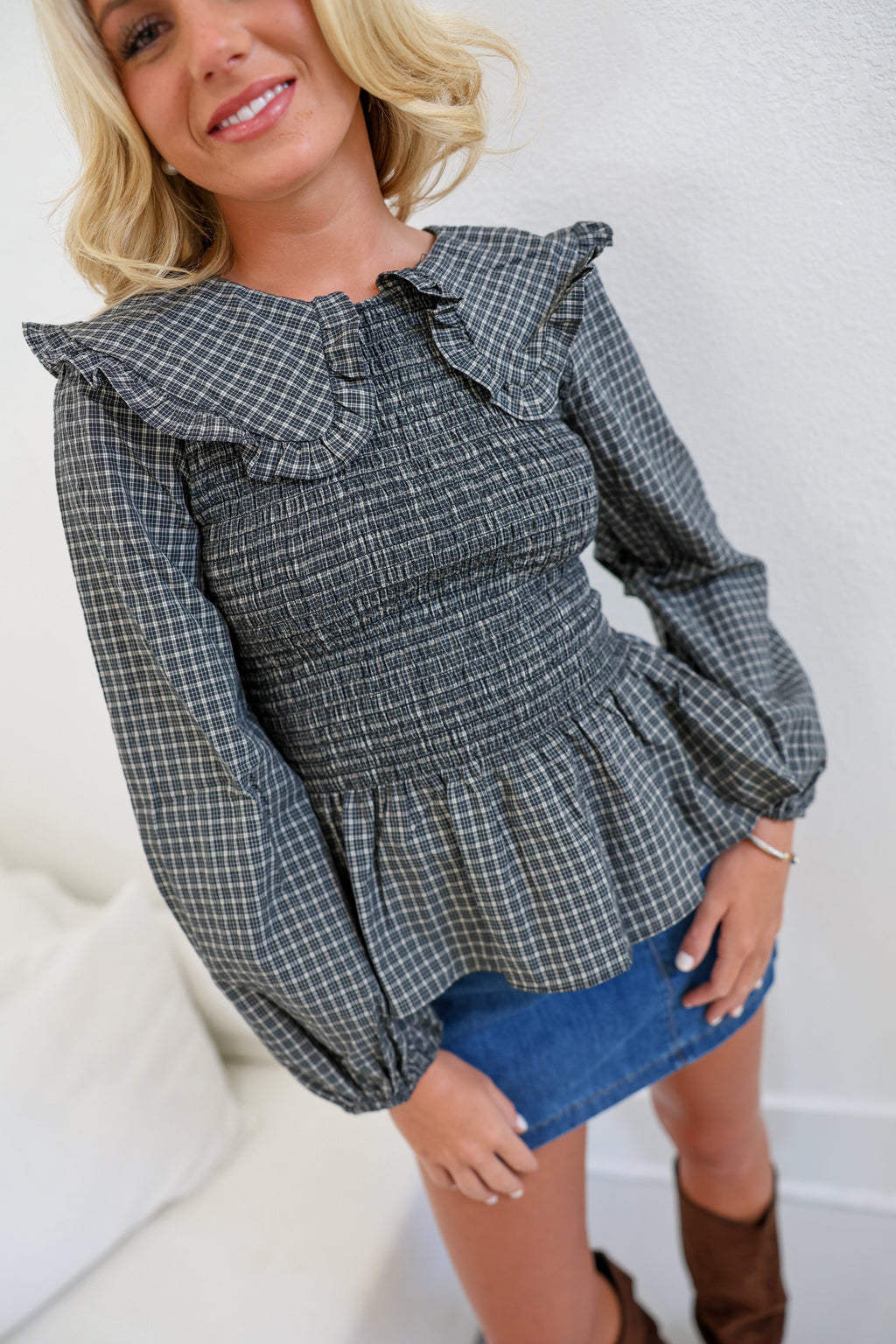 Lillie Peter Pan Collar Blouse Top - Pepper