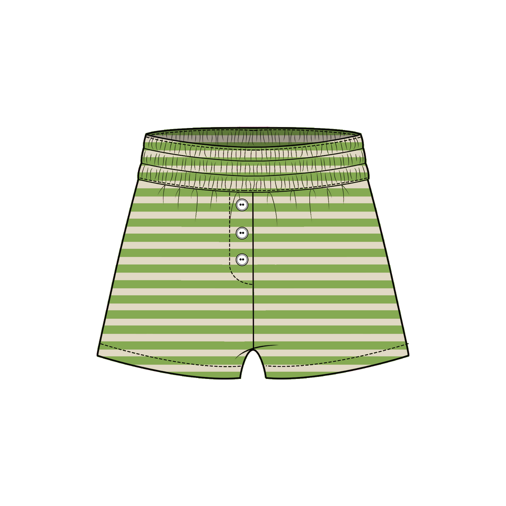 Fancy Striped Button Shorts - Palm/Cream