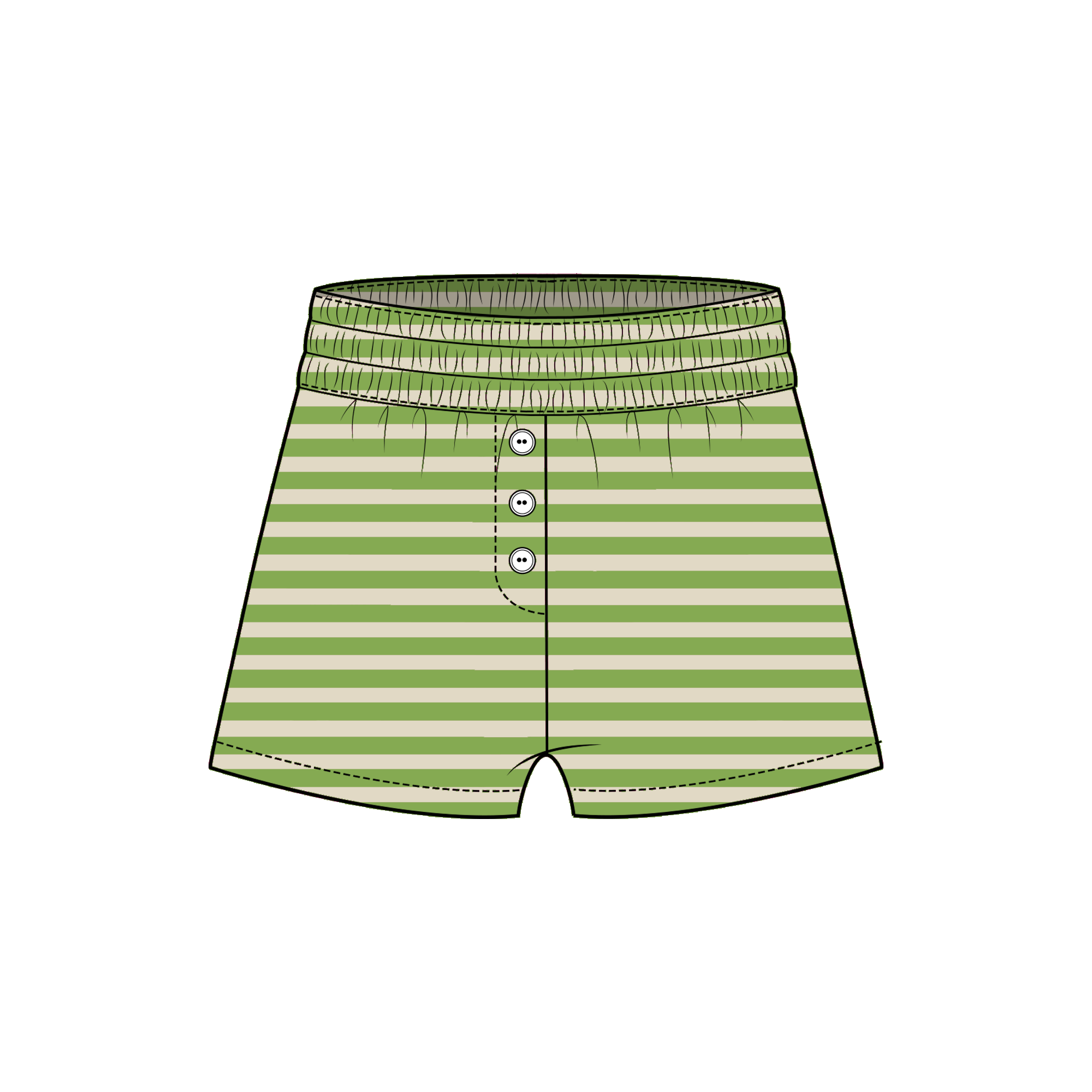 Fancy Striped Button Shorts - Palm/Cream