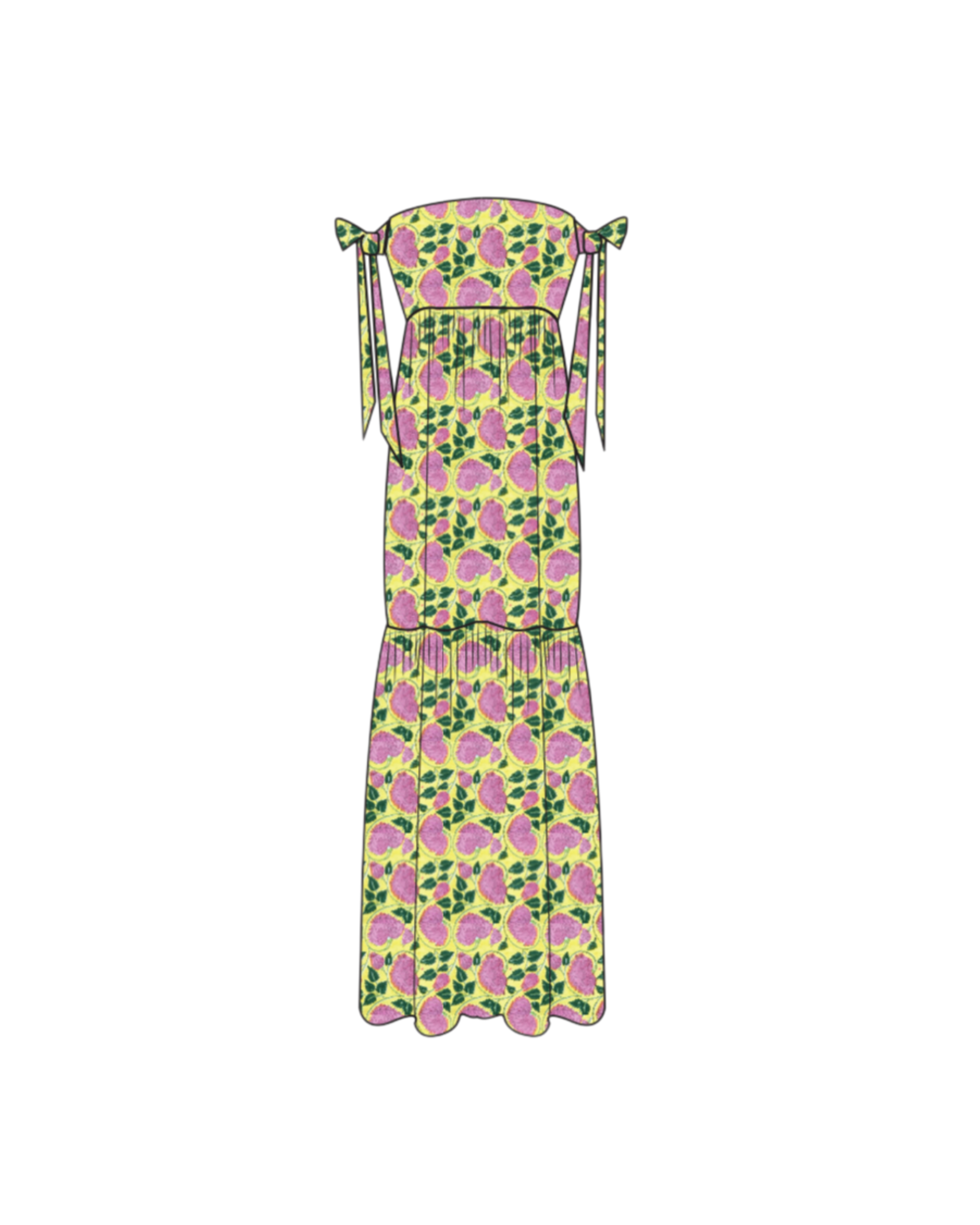 Tara Strapless Midi Dress - Yellow/Pink