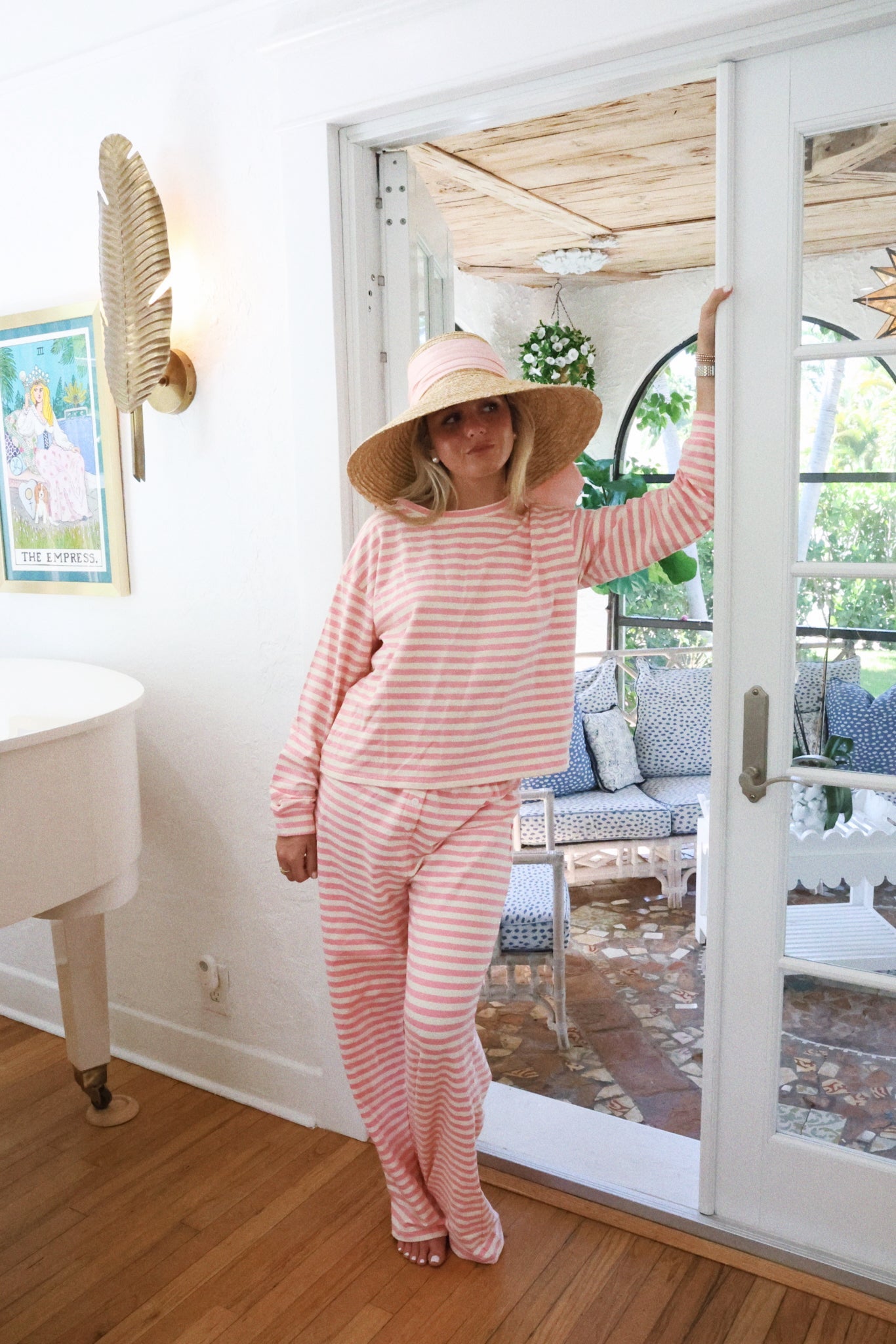 Fancy Striped Long Sleeve Top - Hibiscus/Cream