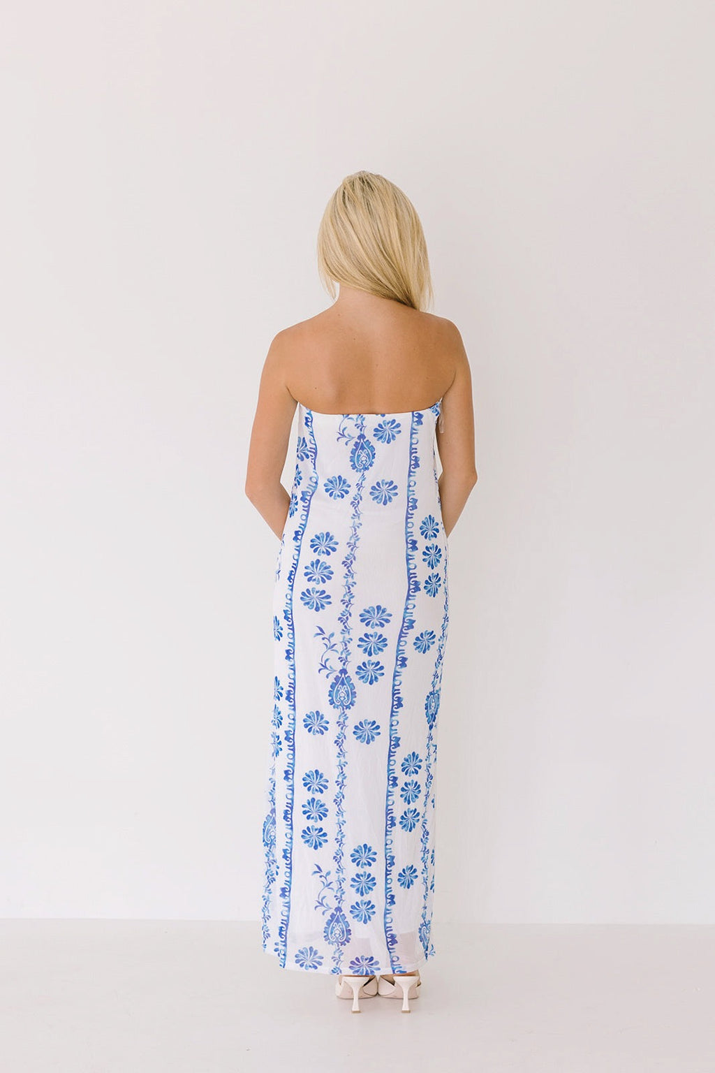 Tori Strapless Maxi Dress - Off White-Blue