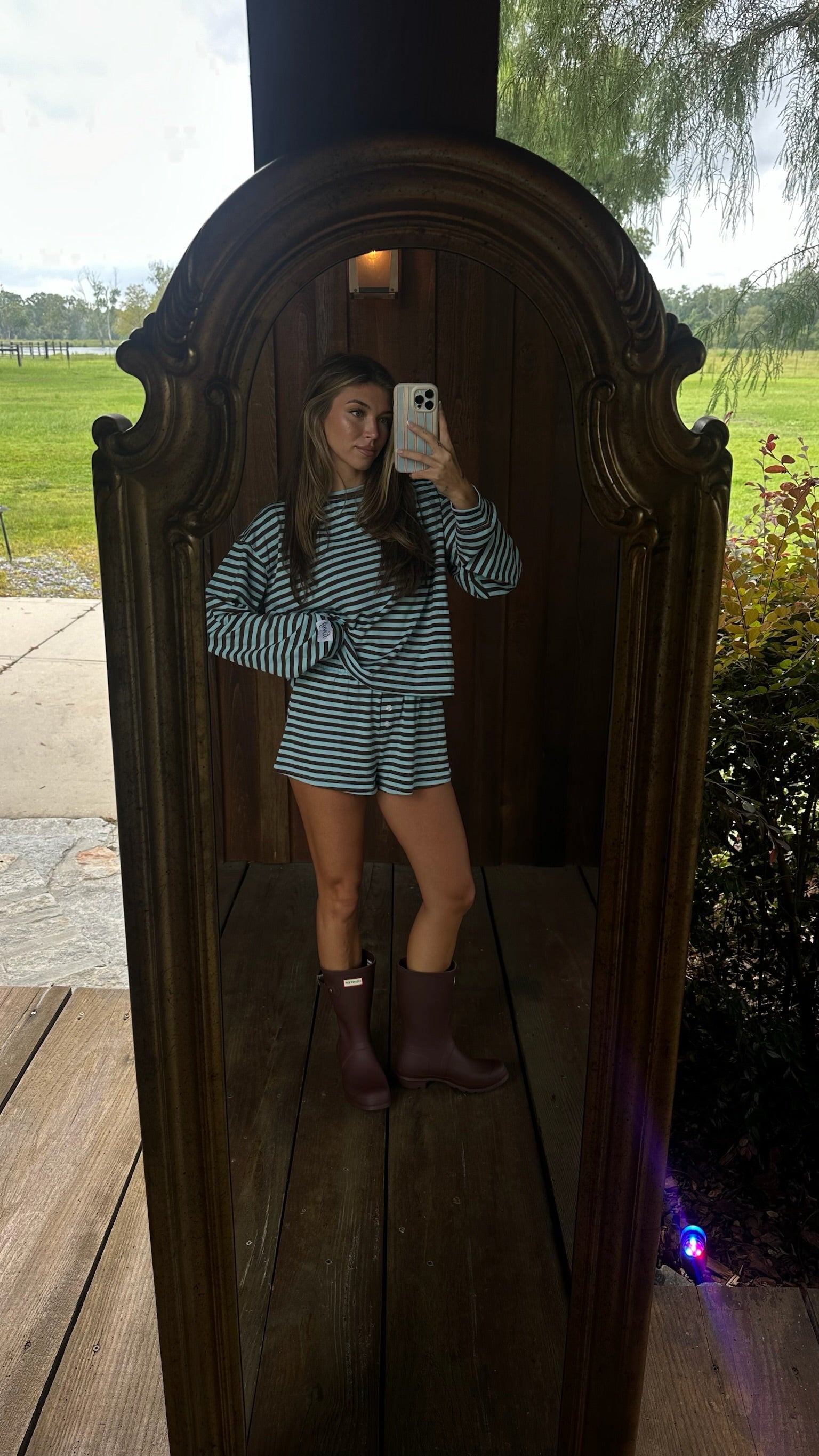 Fancy Striped Oversized Long Sleeve Top - Glacier/ Chocolate