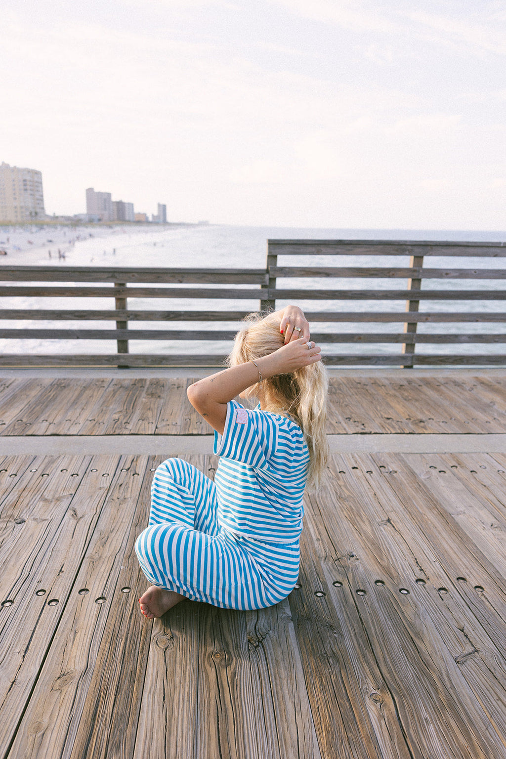 Fancy Buttoned Striped Short Sleeve Top