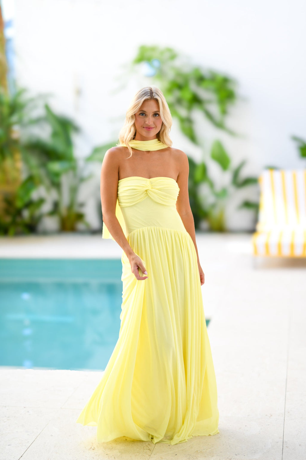 Abbi Strapless Maxi Scarf Dress - Butter Yellow