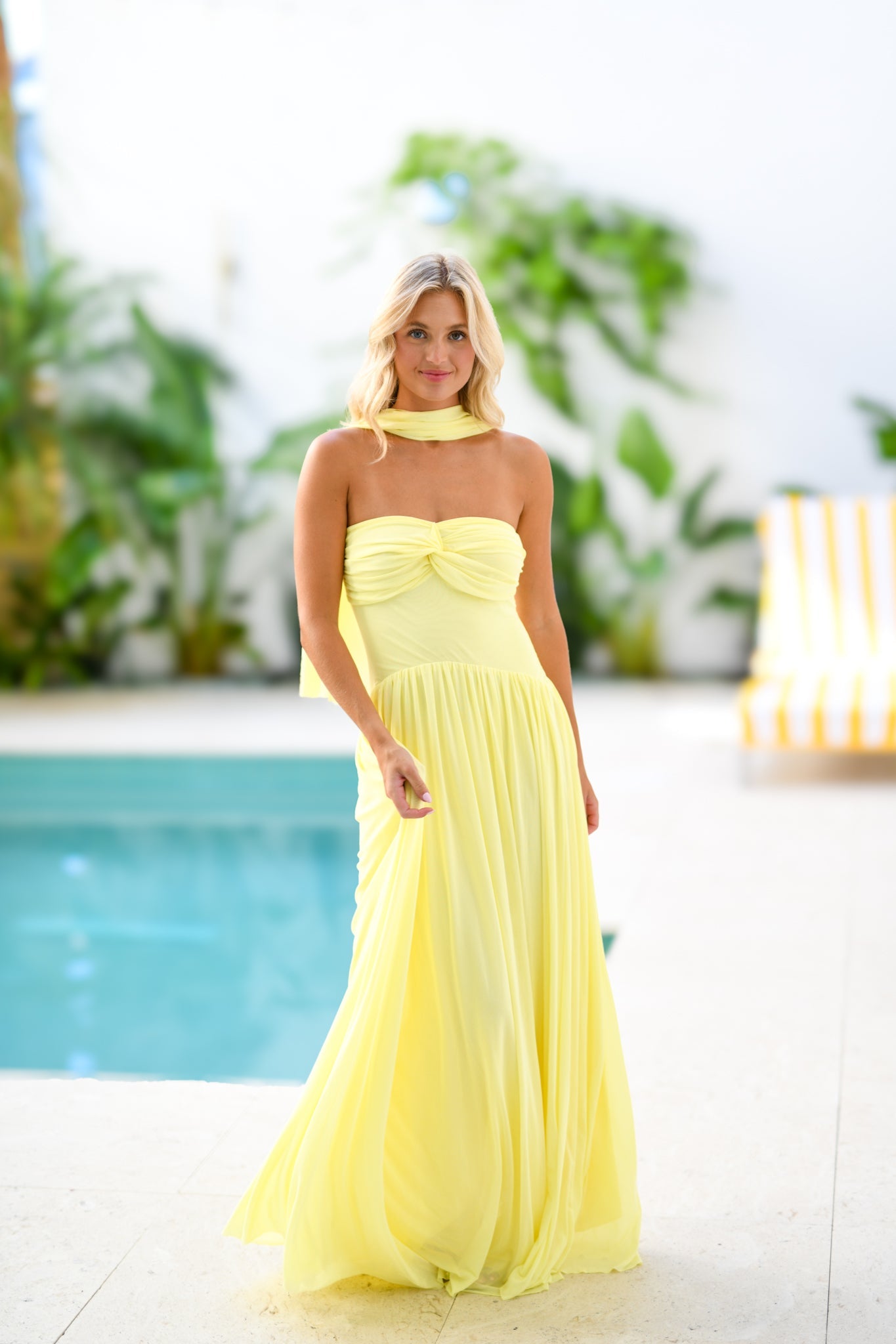 Abbi Strapless Maxi Scarf Dress - Butter Yellow