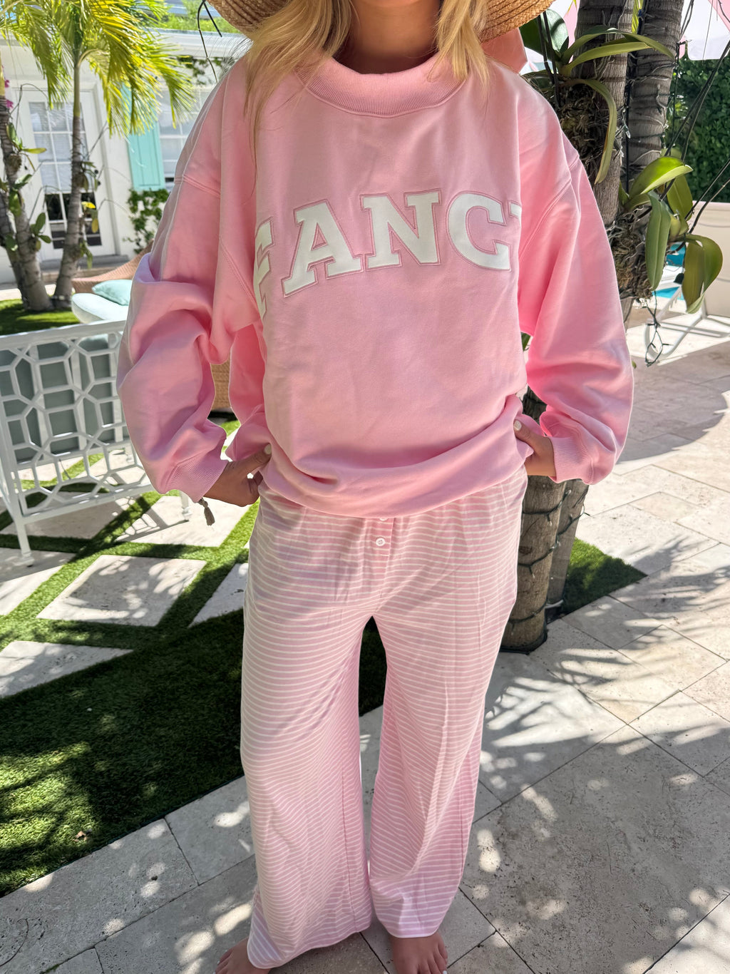 Fancy Striped Button Pants - Powder Pink/White