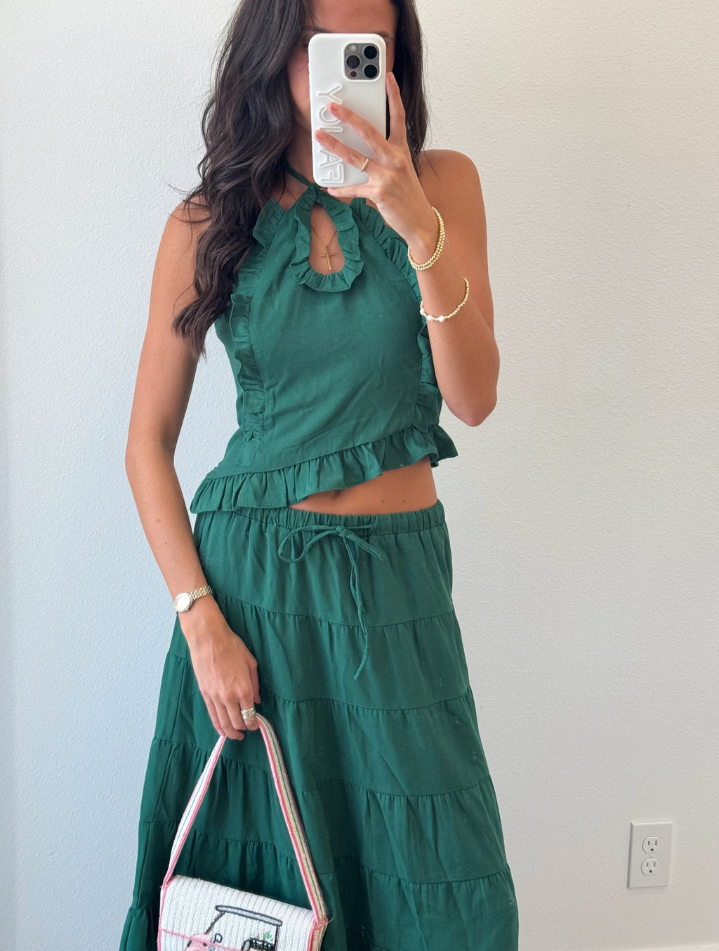 Pampas Frill Maxi Skirt Set - Green