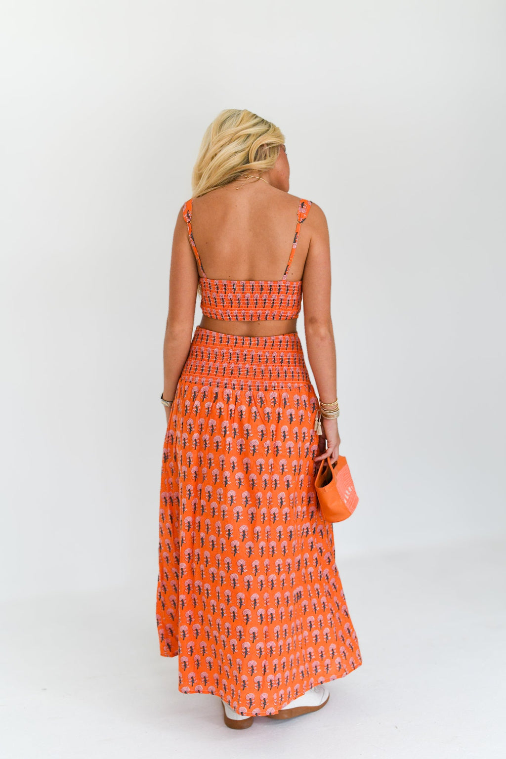 Ivy Maxi Skirt Set - Orange Blockprint