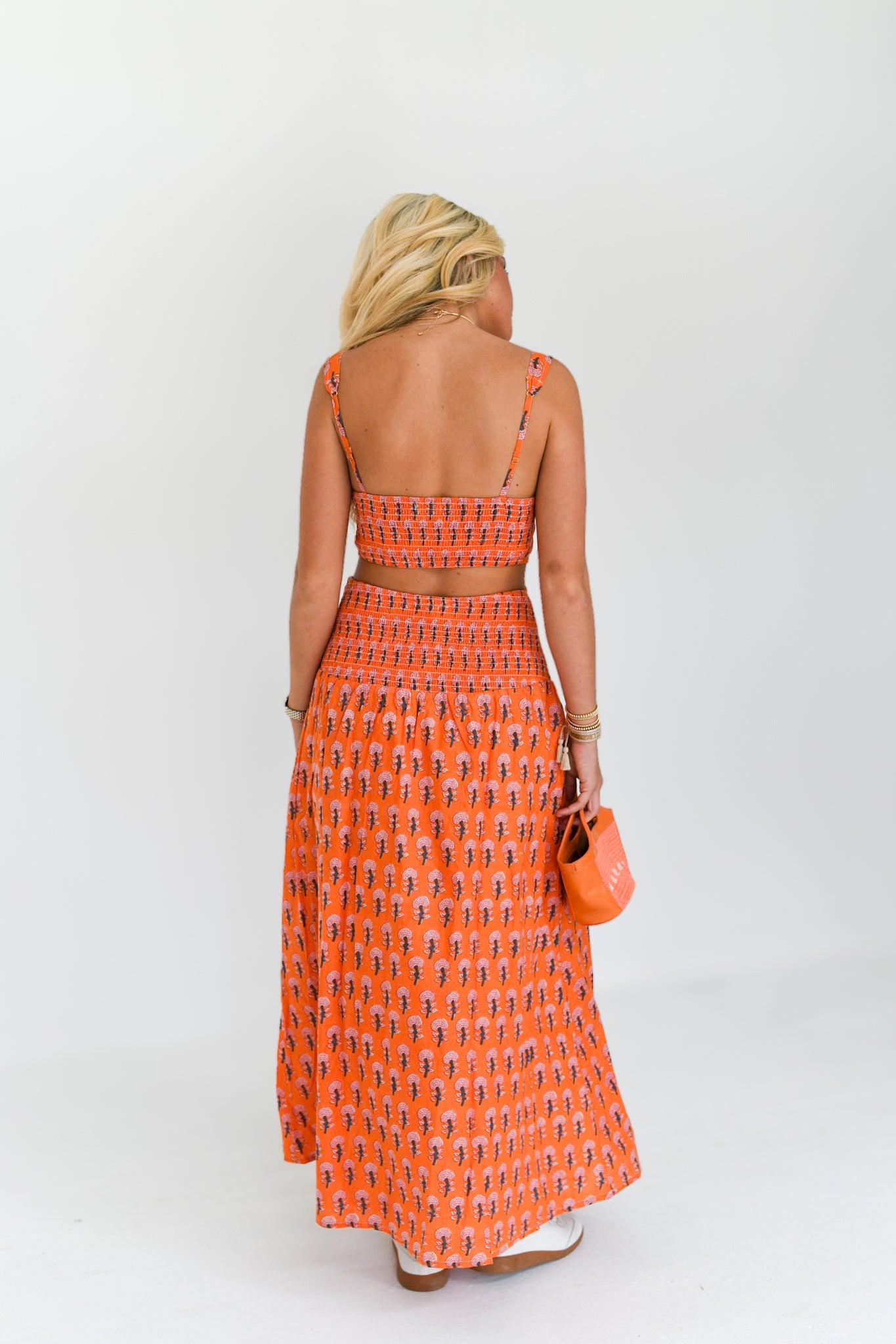 Ivy Maxi Skirt Set - Orange Blockprint