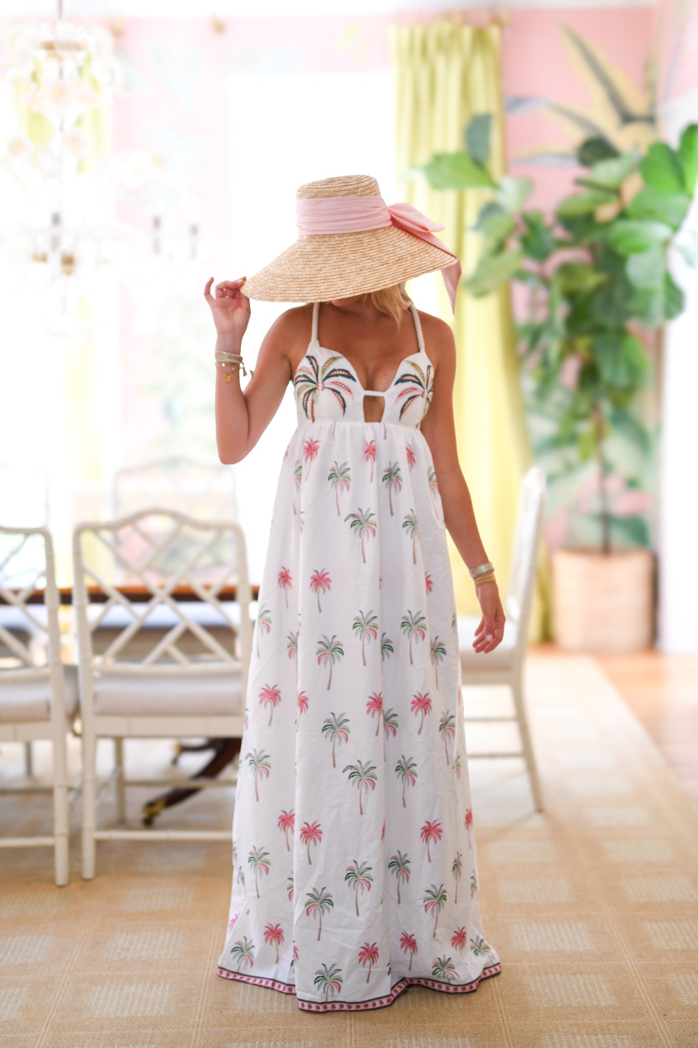 Paloma Palm Tree Maxi Dress - White Multi