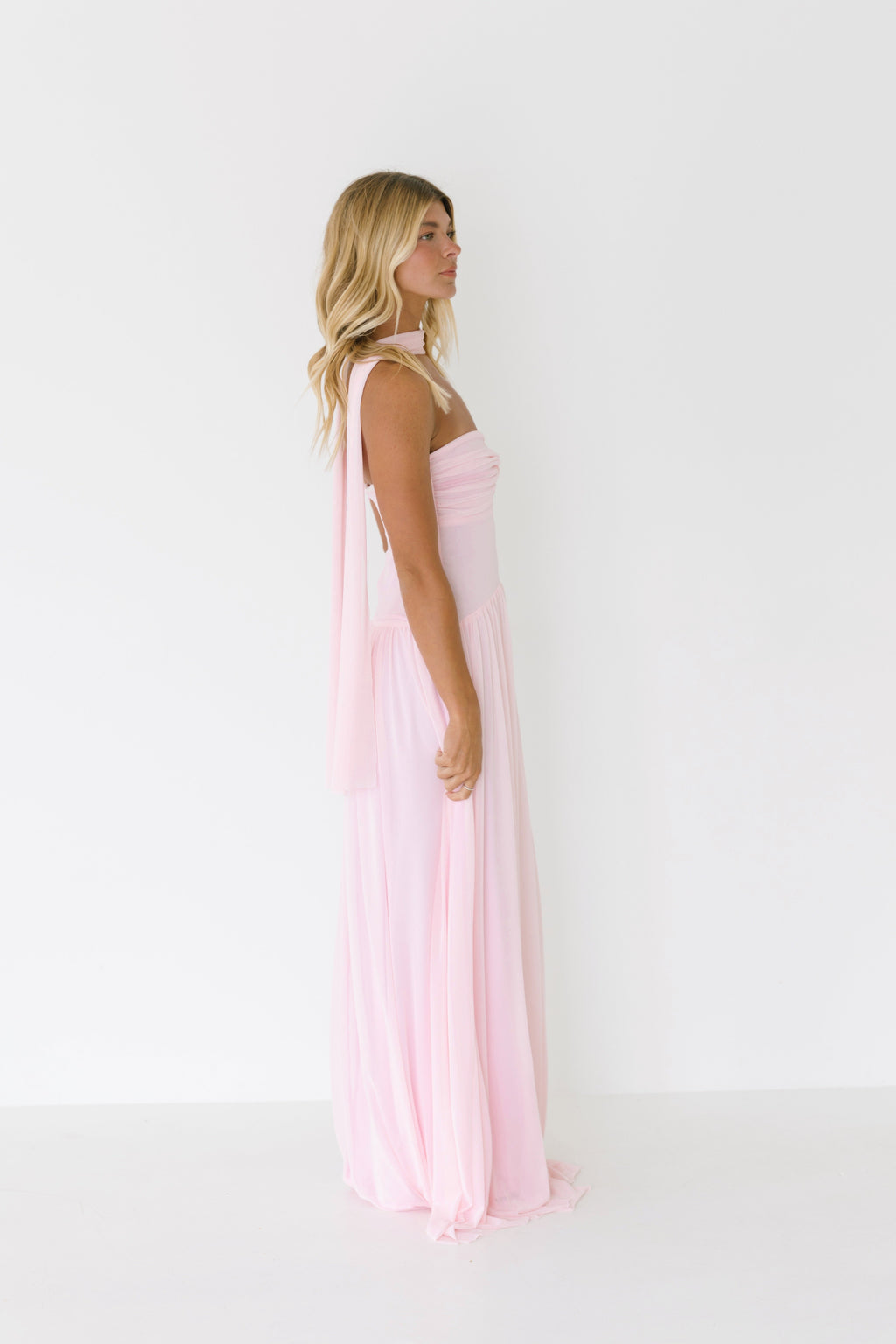 Zoey Strapless Maxi Scarf Dress - Baby Pink