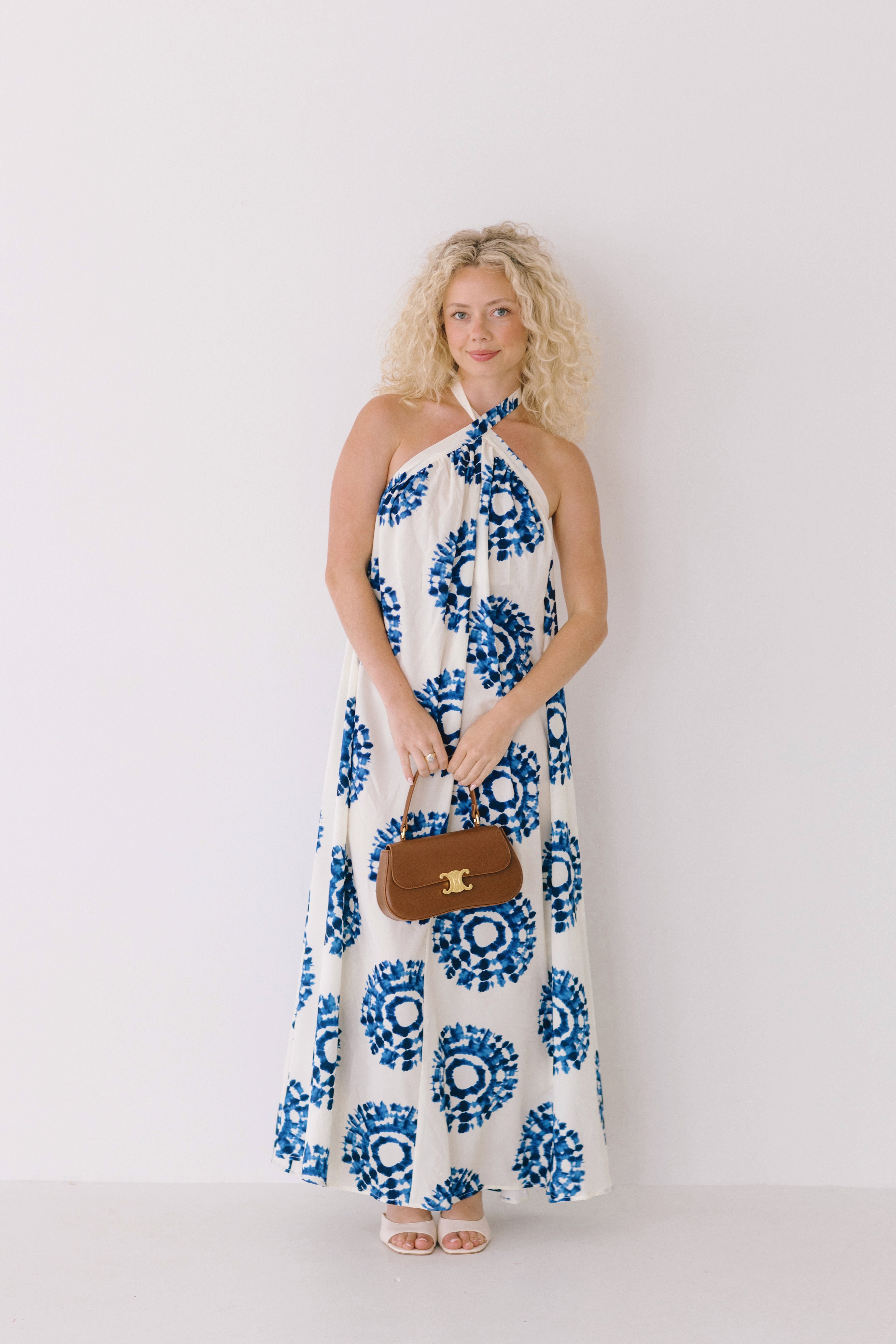 Renley Halter Neck Maxi Dress - White/Blue