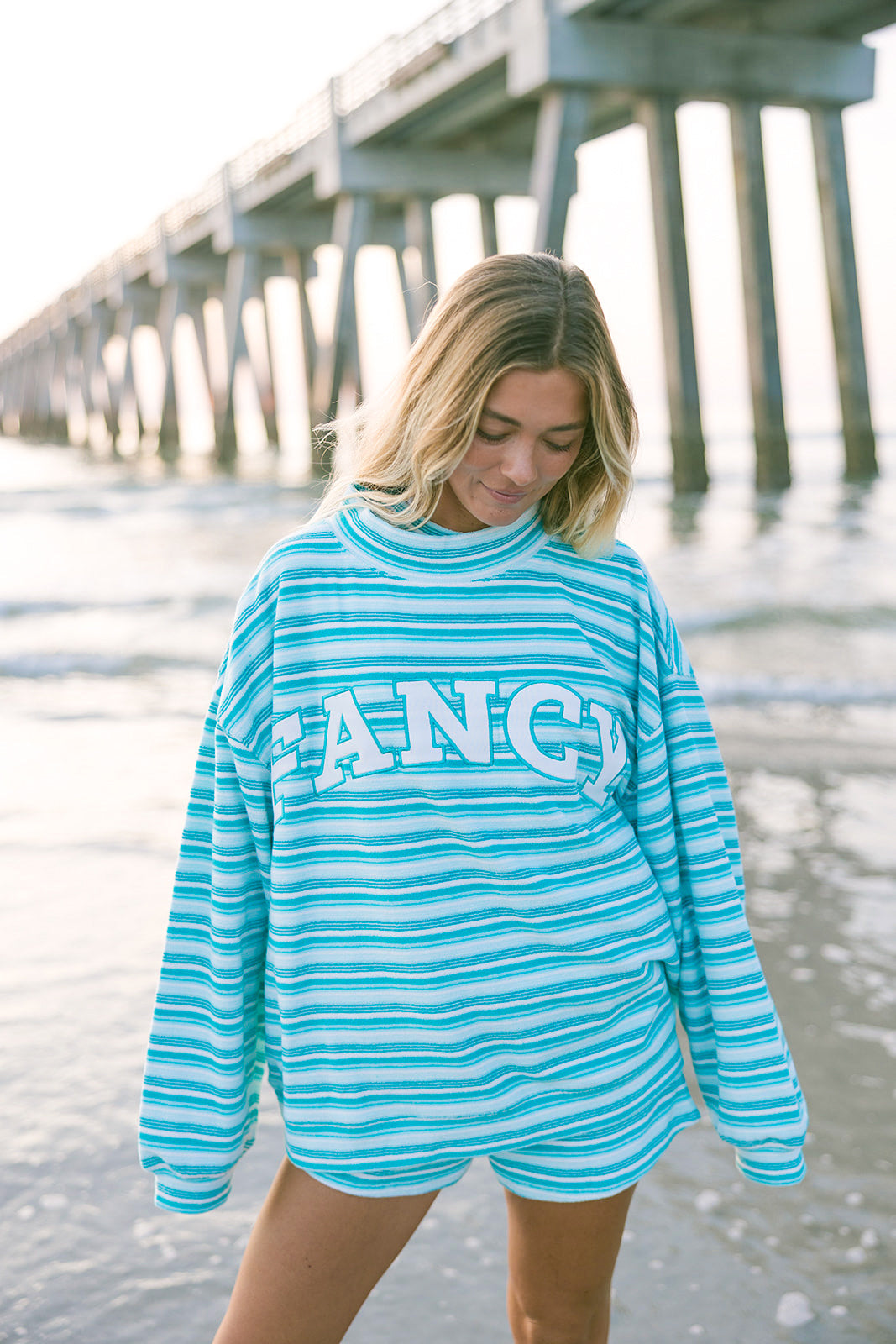 Fancy Oversized Towel Terry Mockneck - Seafoam