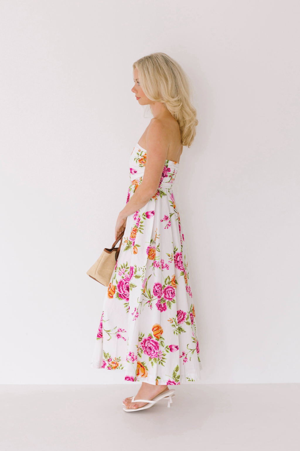 Elle Midi Floral Dress - White Floral