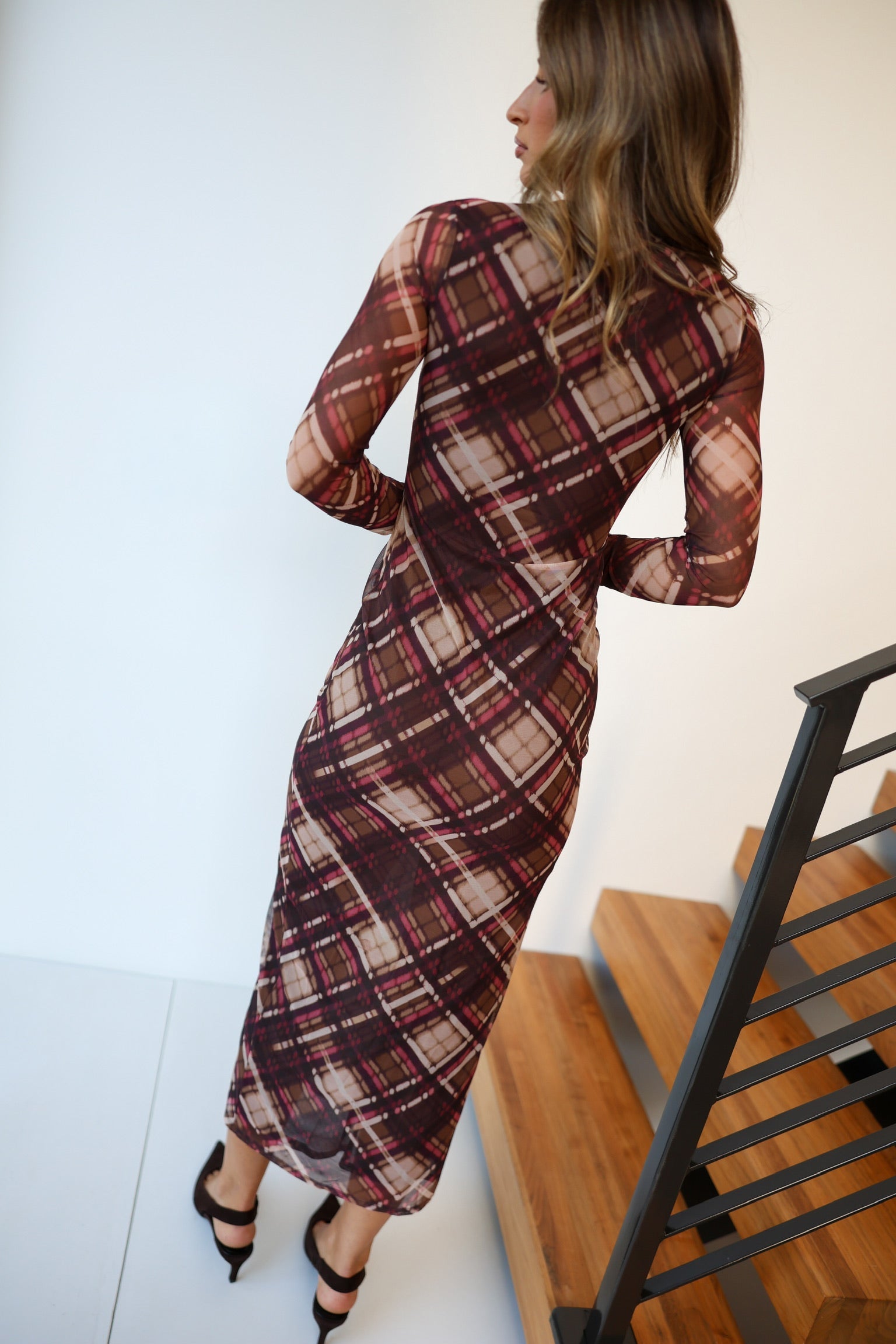 Deanna Checkered Dress - Brown Rust