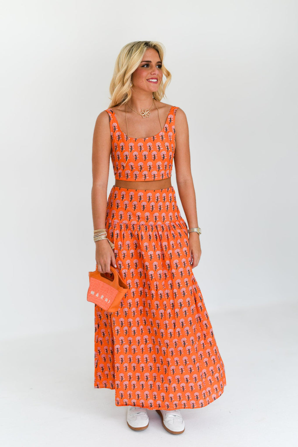 Ivy Maxi Skirt Set - Orange Blockprint