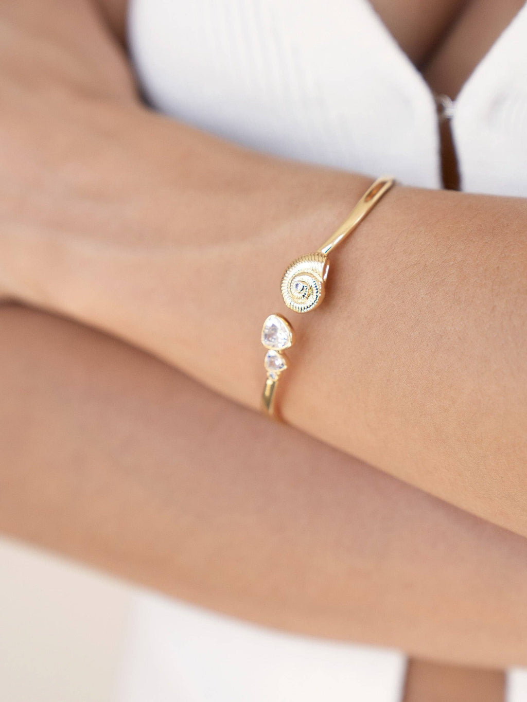 Golden Nautilus Shell Cuff Bracelet: 18k Gold Plated / One Size