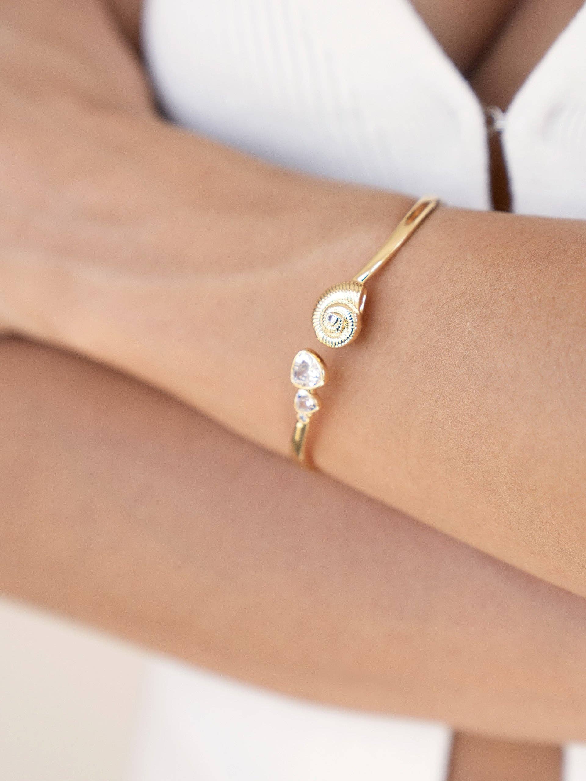 Golden Nautilus Shell Cuff Bracelet: 18k Gold Plated / One Size