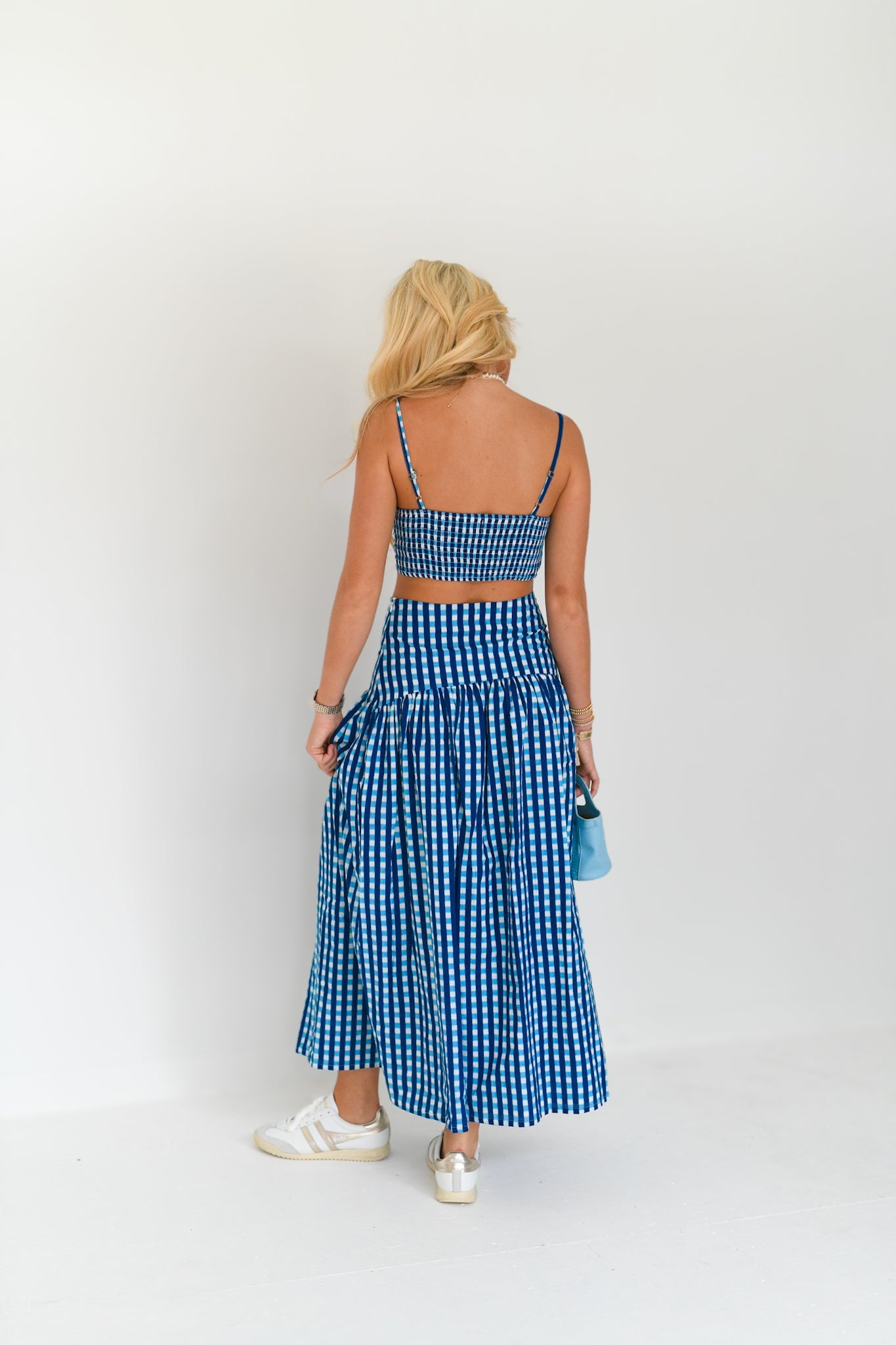 Roslyn Maxi Skirt Set - Navy/Baby Blue Gingham