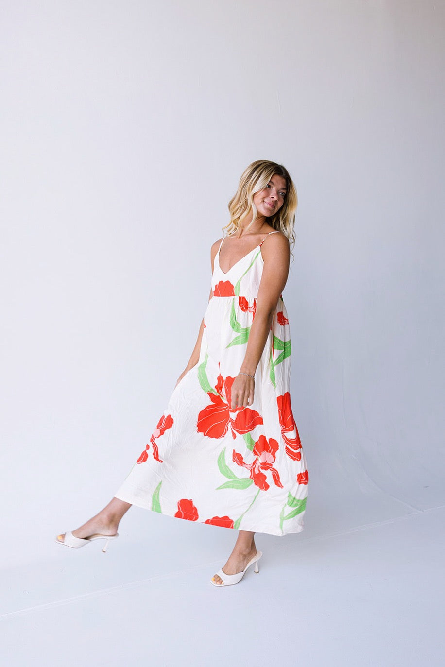 Mallory Floral Midi Dress - Natural Orange