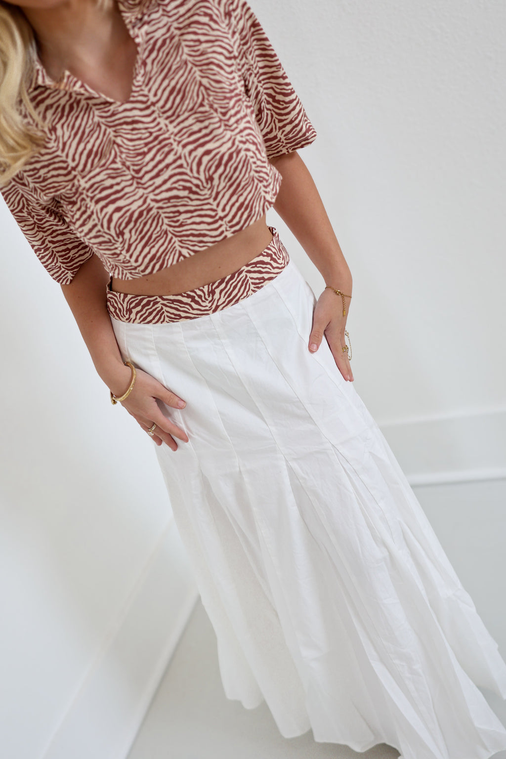 Makayle Double Layer Pleated Maxi Skirt -Brown/Cream Zebra