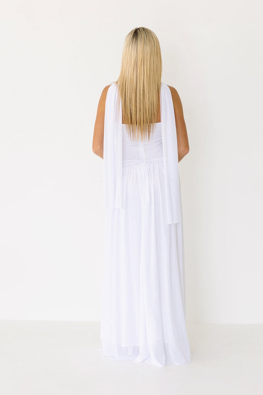 Miranda Strapless Maxi Scarf Dress - White