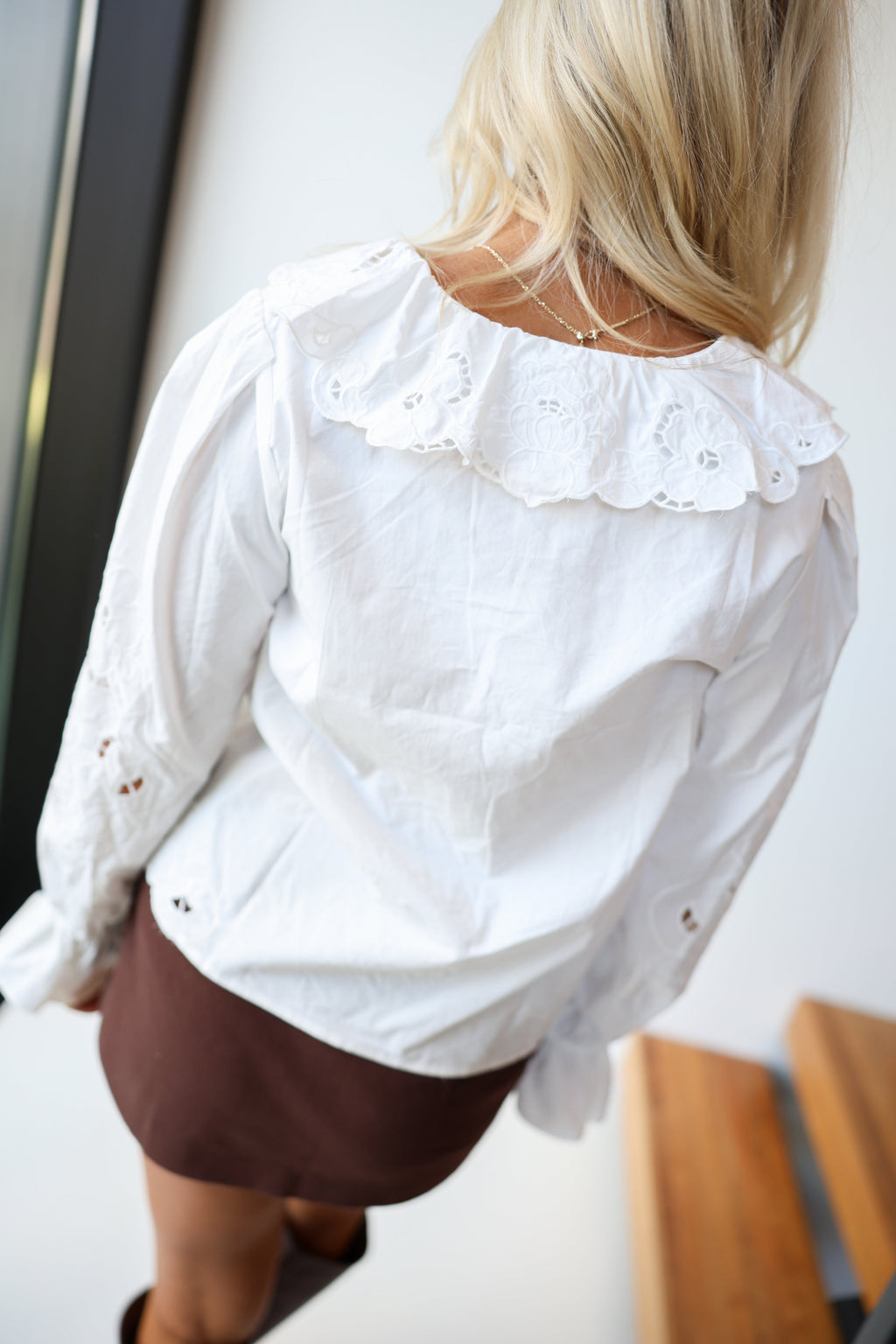 Courtney Embroidery Ruffle Top - White