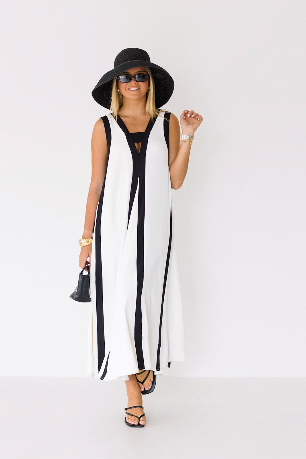 Ember Color Block Maxi Dress - White/Black