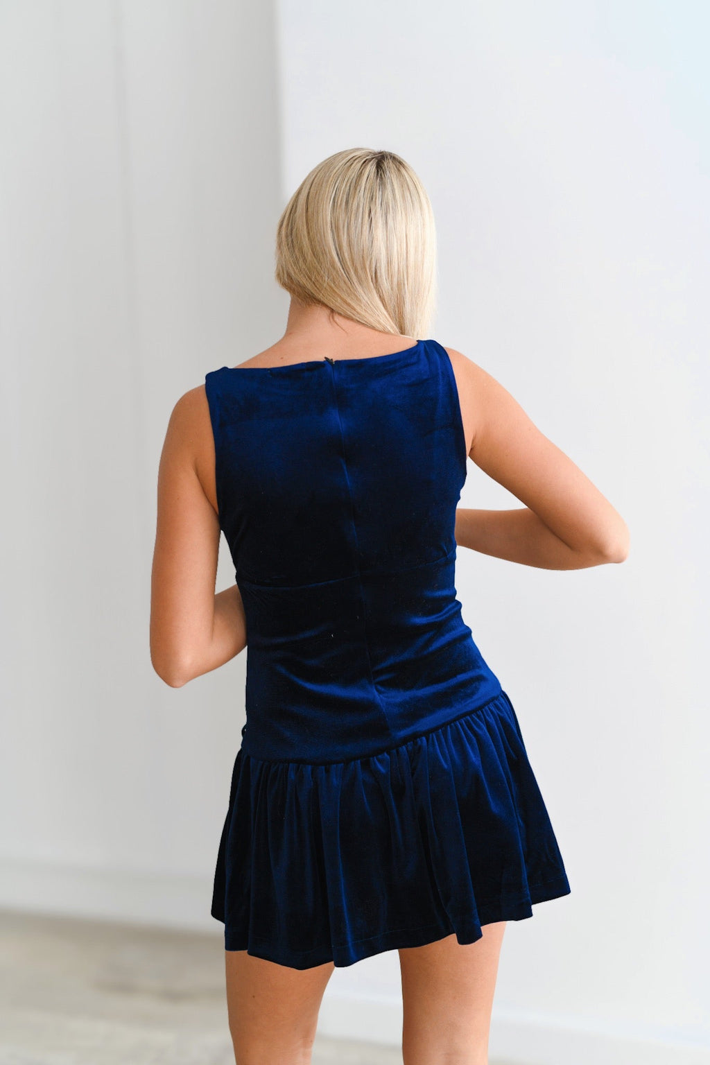 Anna Velvet Sleeve Dress-Navy