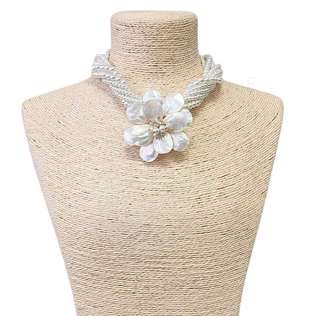 Presley Pearl Flower Necklace - White