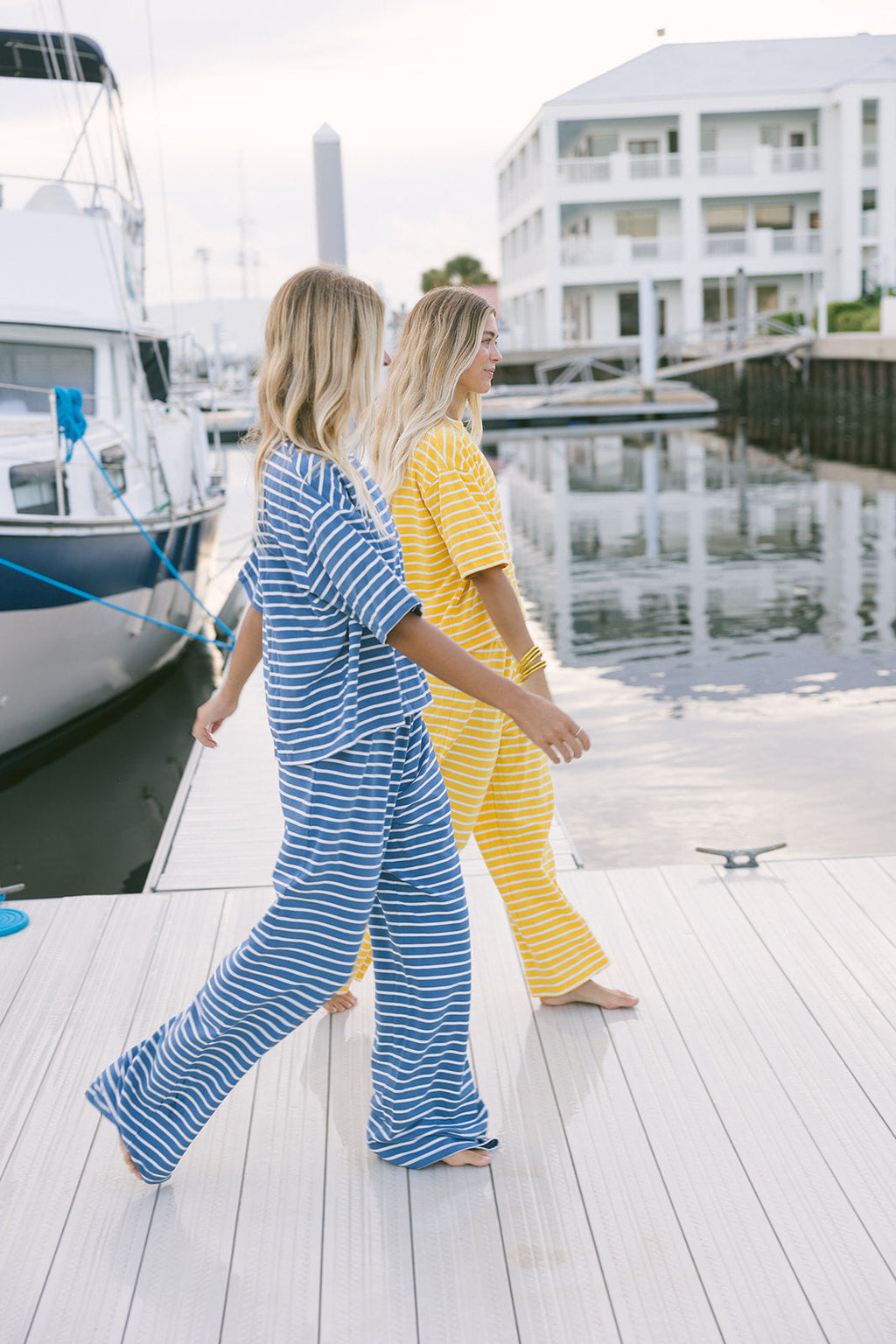 Fancy Striped Button Pants - Malibu Blue