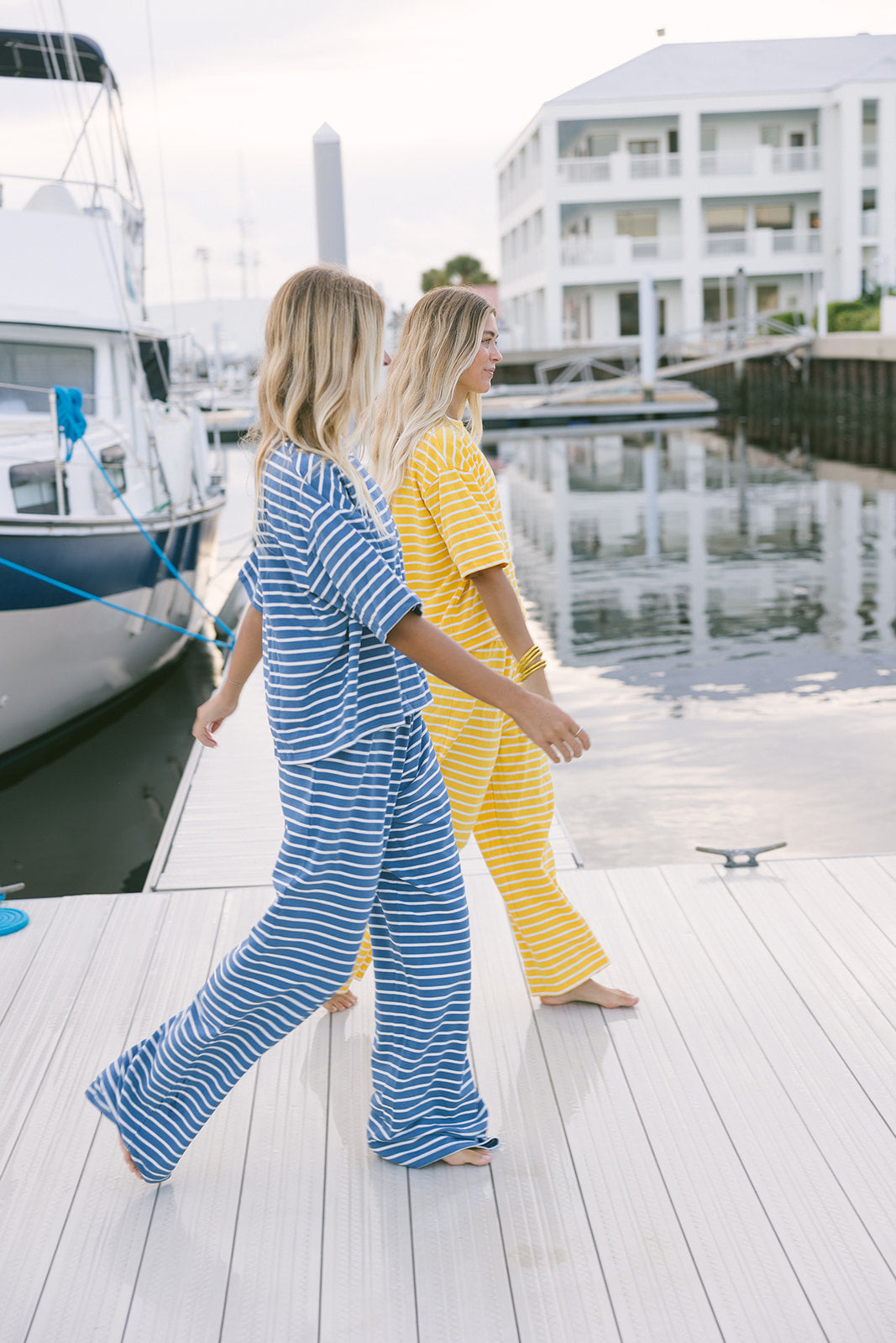 Fancy Striped Button Pants - Malibu Blue