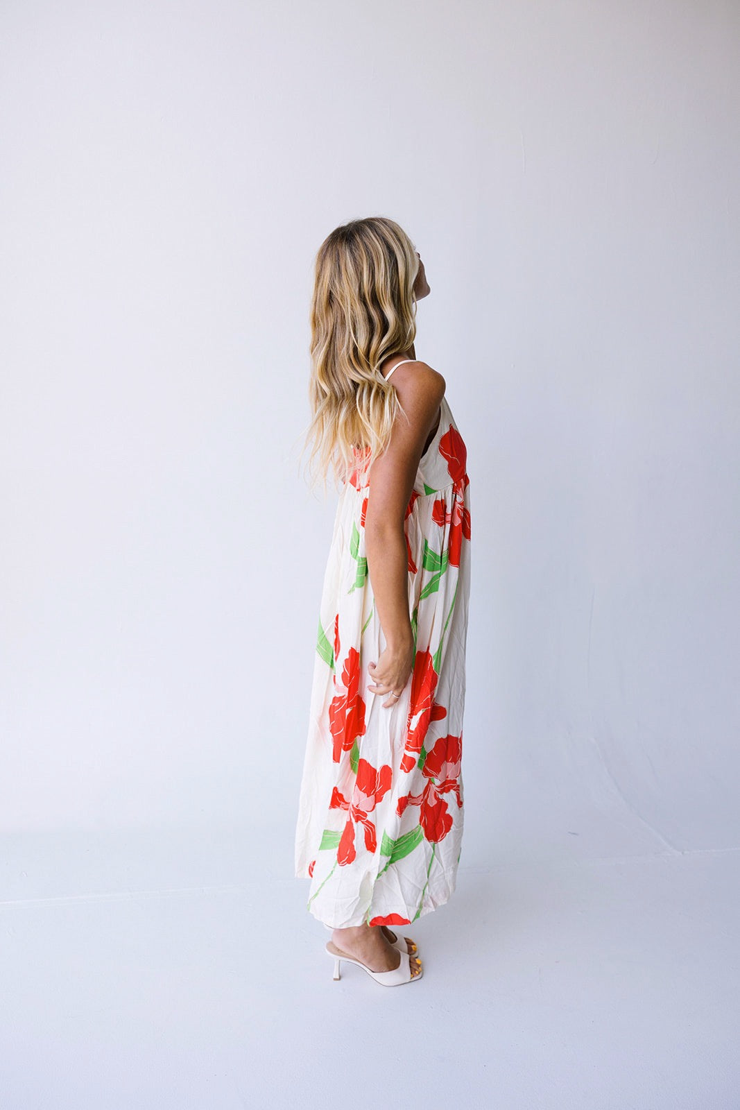 Mallory Floral Midi Dress - Natural Orange