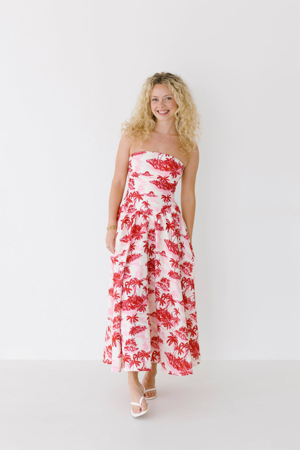 Holly Strapless Basque Dress - Pink/Red