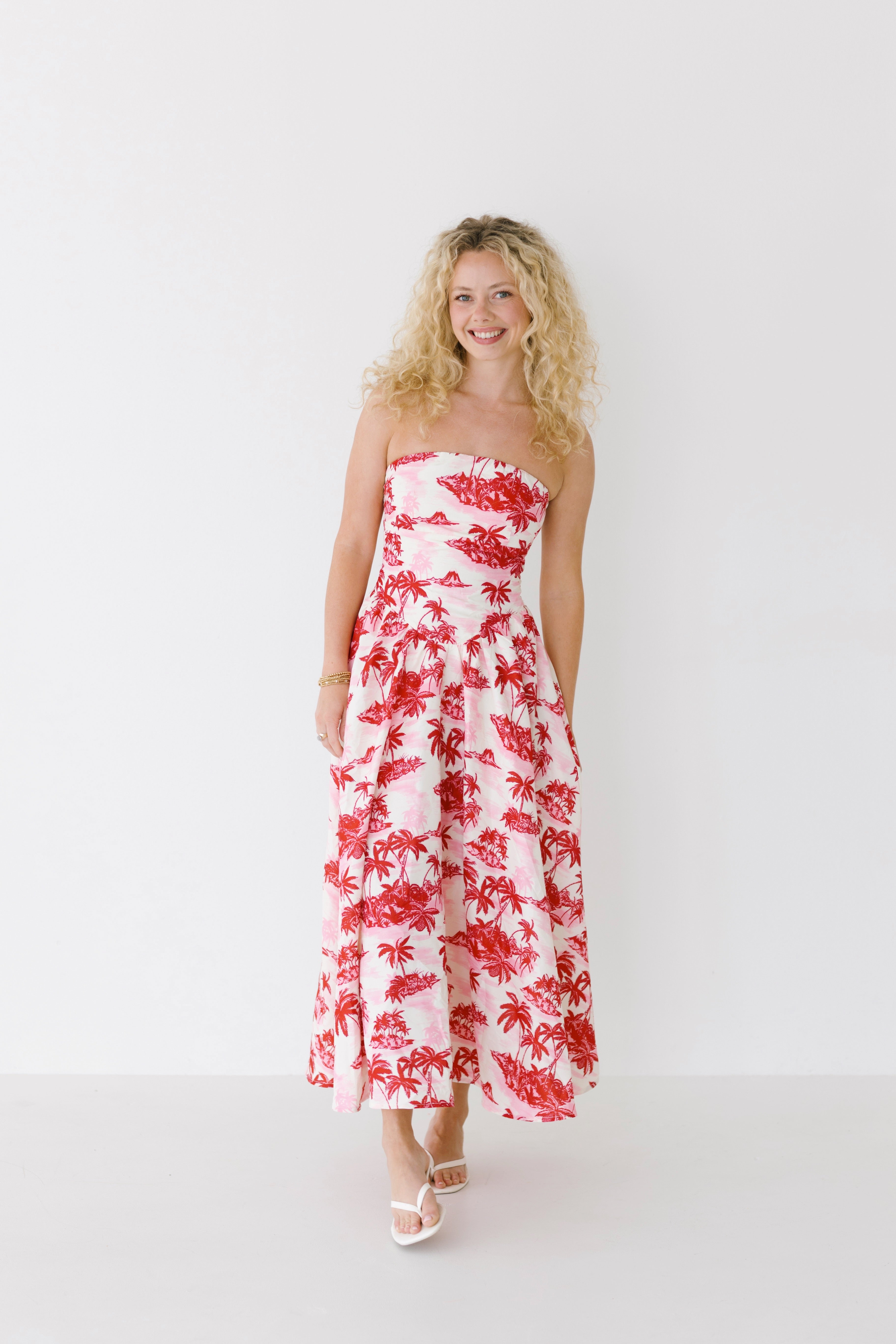 Holly Strapless Basque Dress - Pink/Red