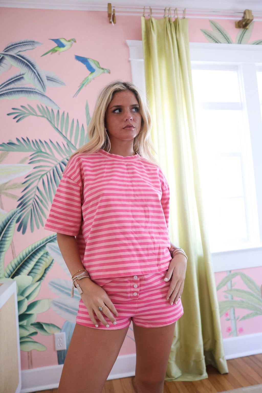 Fancy Striped Short Sleeve Top - Hibiscus/Paradise Pink