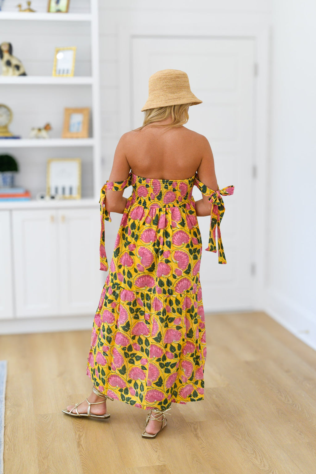 Tara Strapless Midi Dress - Yellow/Pink