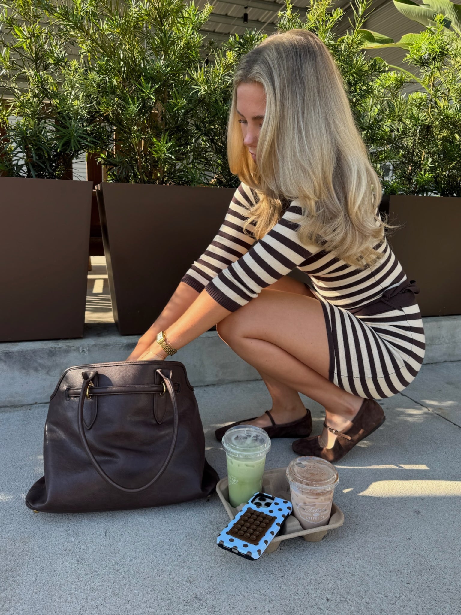 Brook Stripe Knit Dress - Brown Natural