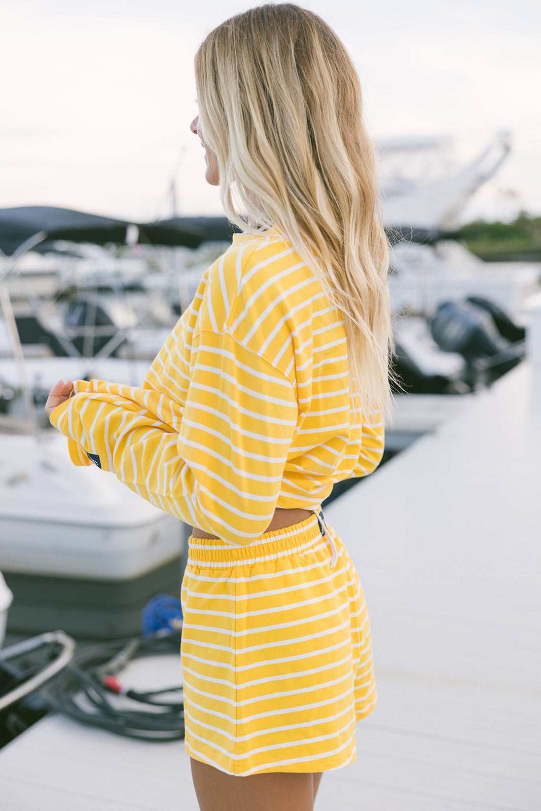 Fancy Striped Oversized Long Sleeve Top - Malibu Golden Yellow