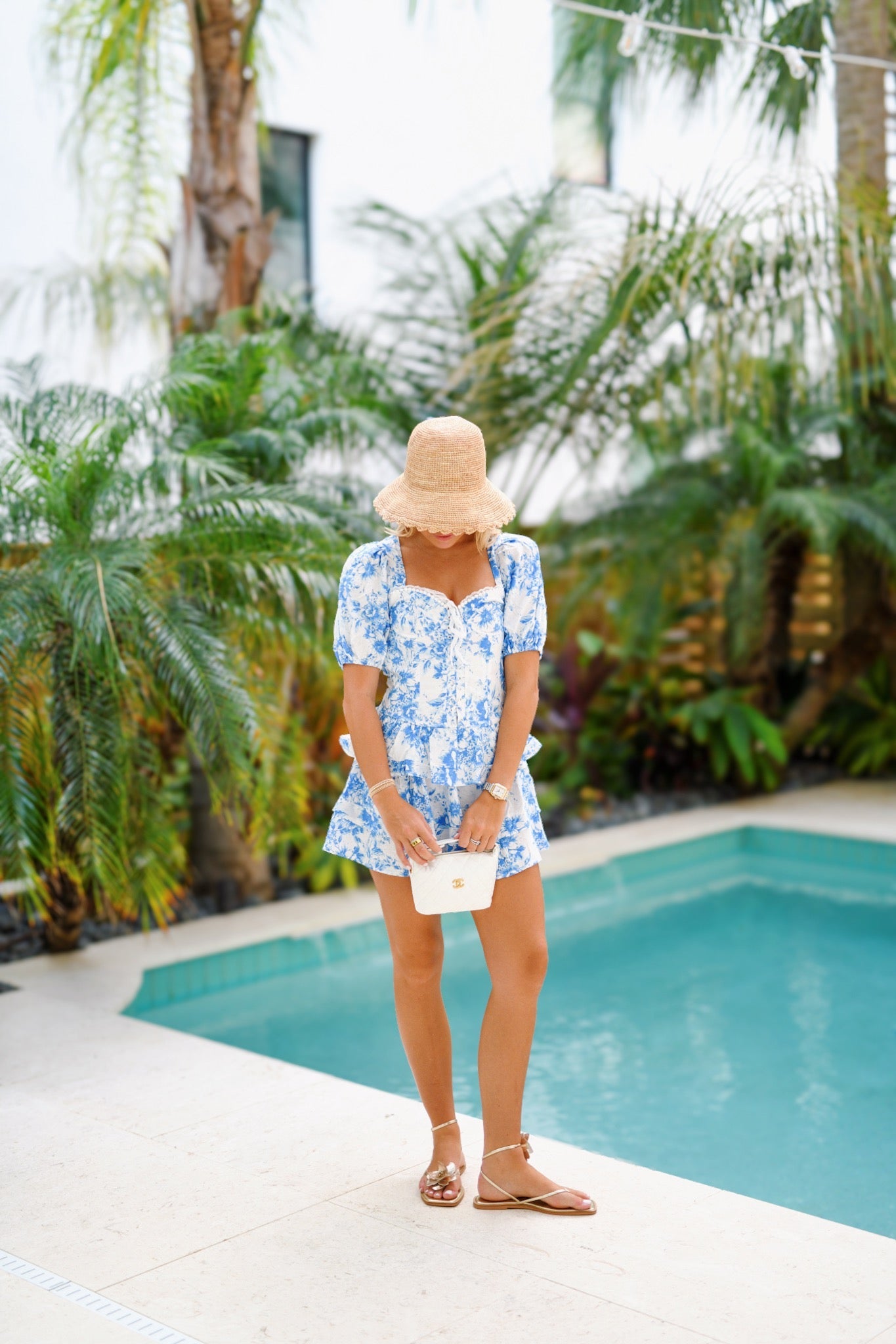 Courtney Floral Mini Dress - White Blue