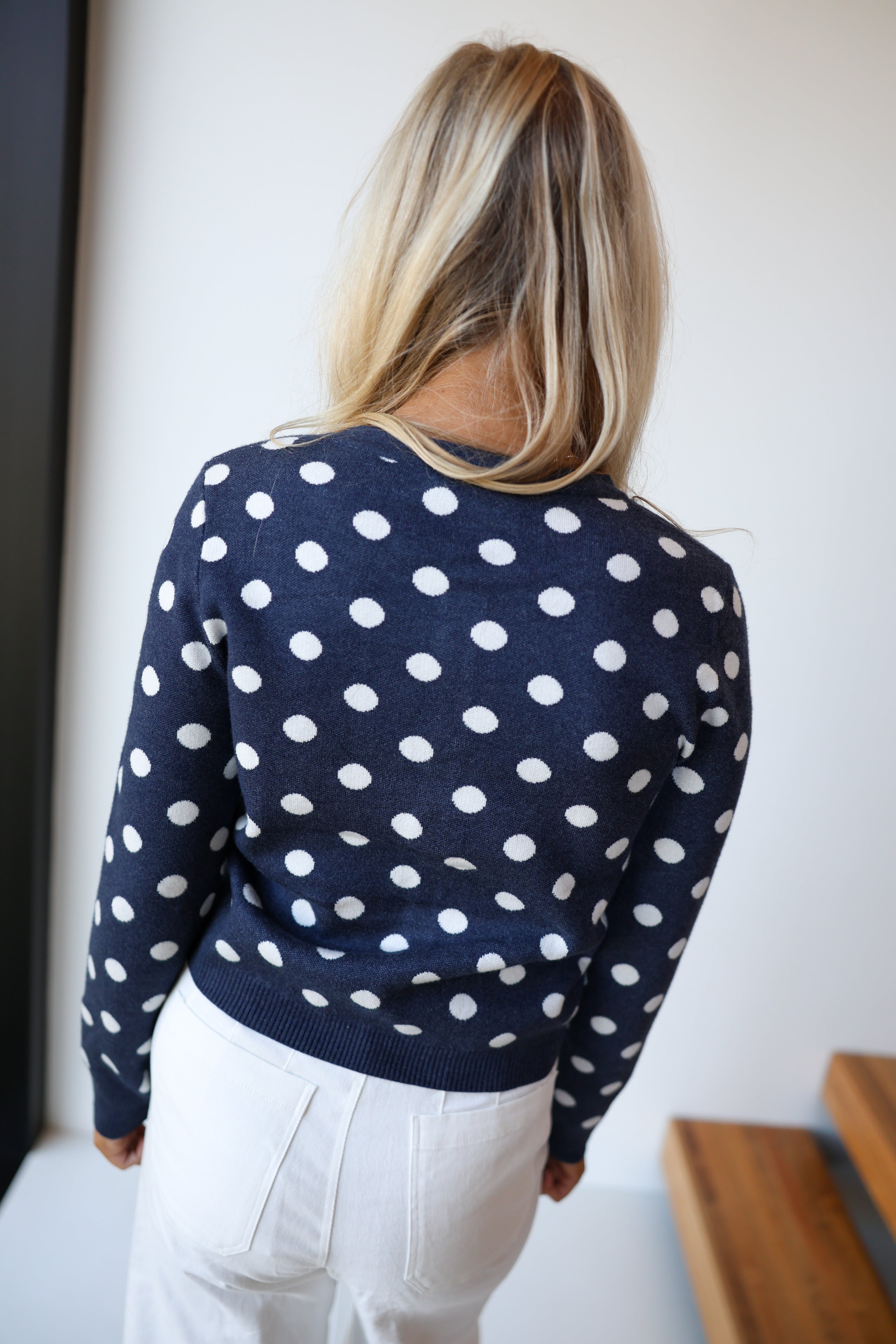 Miley Polka Dot Cardigan - Navy/Cream