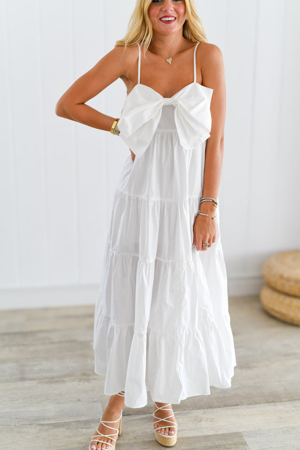 Riley Bow Midi Dress - Off White