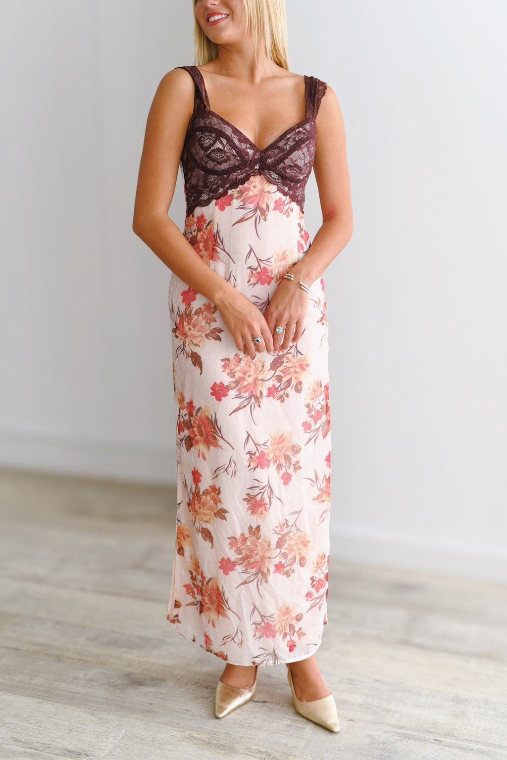 Keely Lace Maxi Dress-Pink/Brown