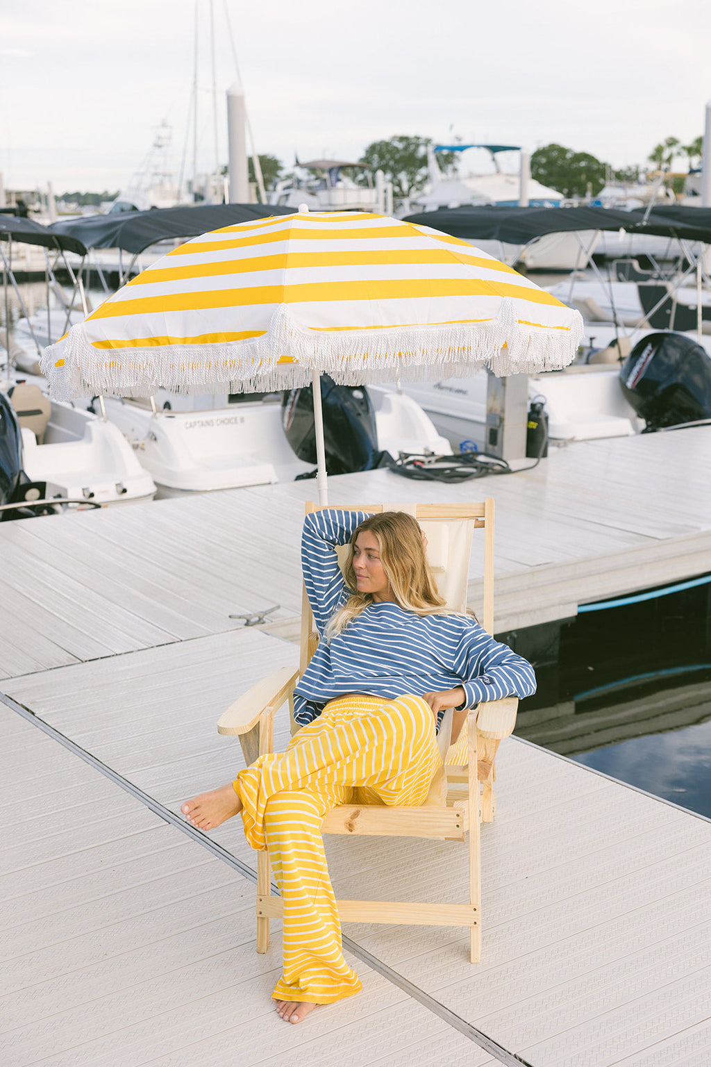 Fancy Striped Oversized Long Sleeve Top - Malibu Blue