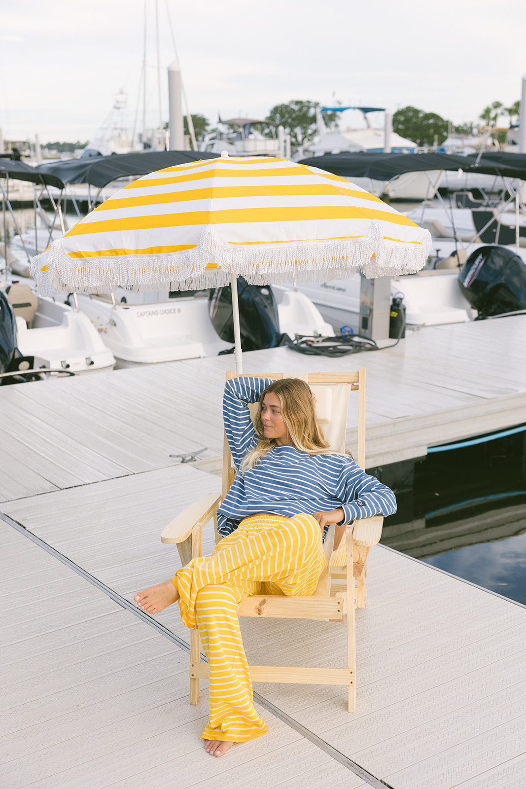 Fancy Striped Oversized Long Sleeve Top - Malibu Blue