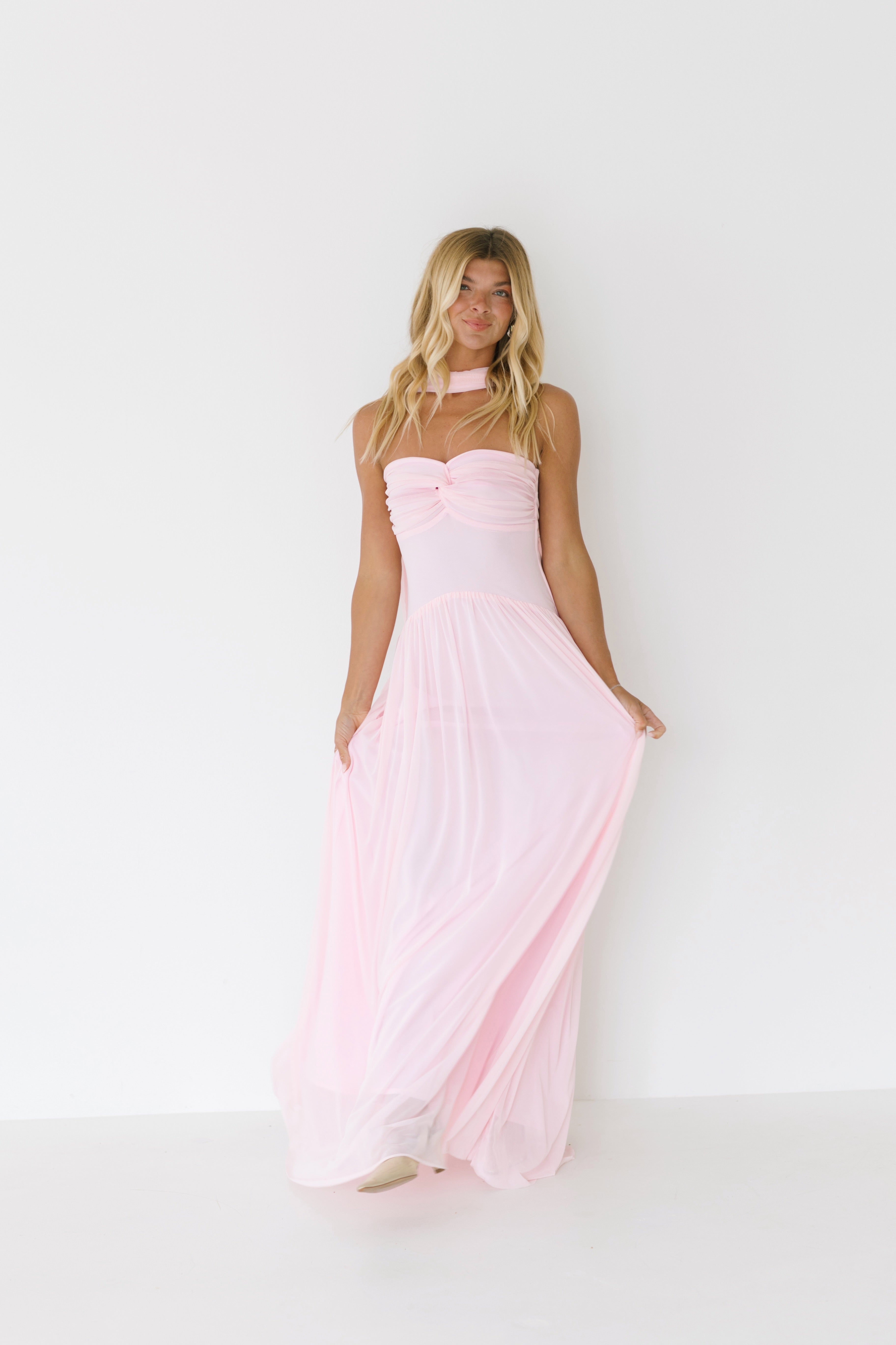 Zoey Strapless Maxi Scarf Dress - Baby Pink