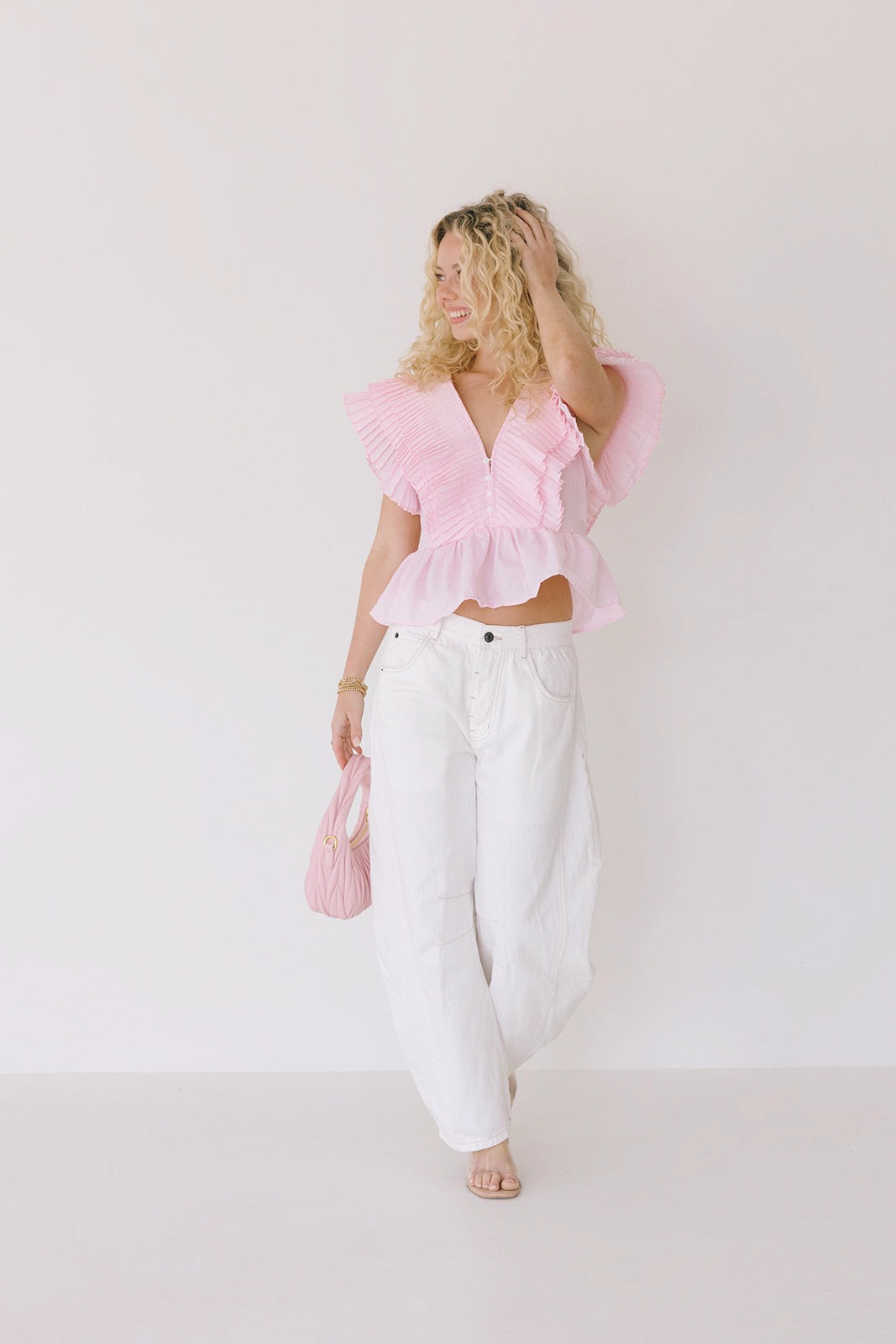 Shelly Sleeveless Ruffle Top - Pink