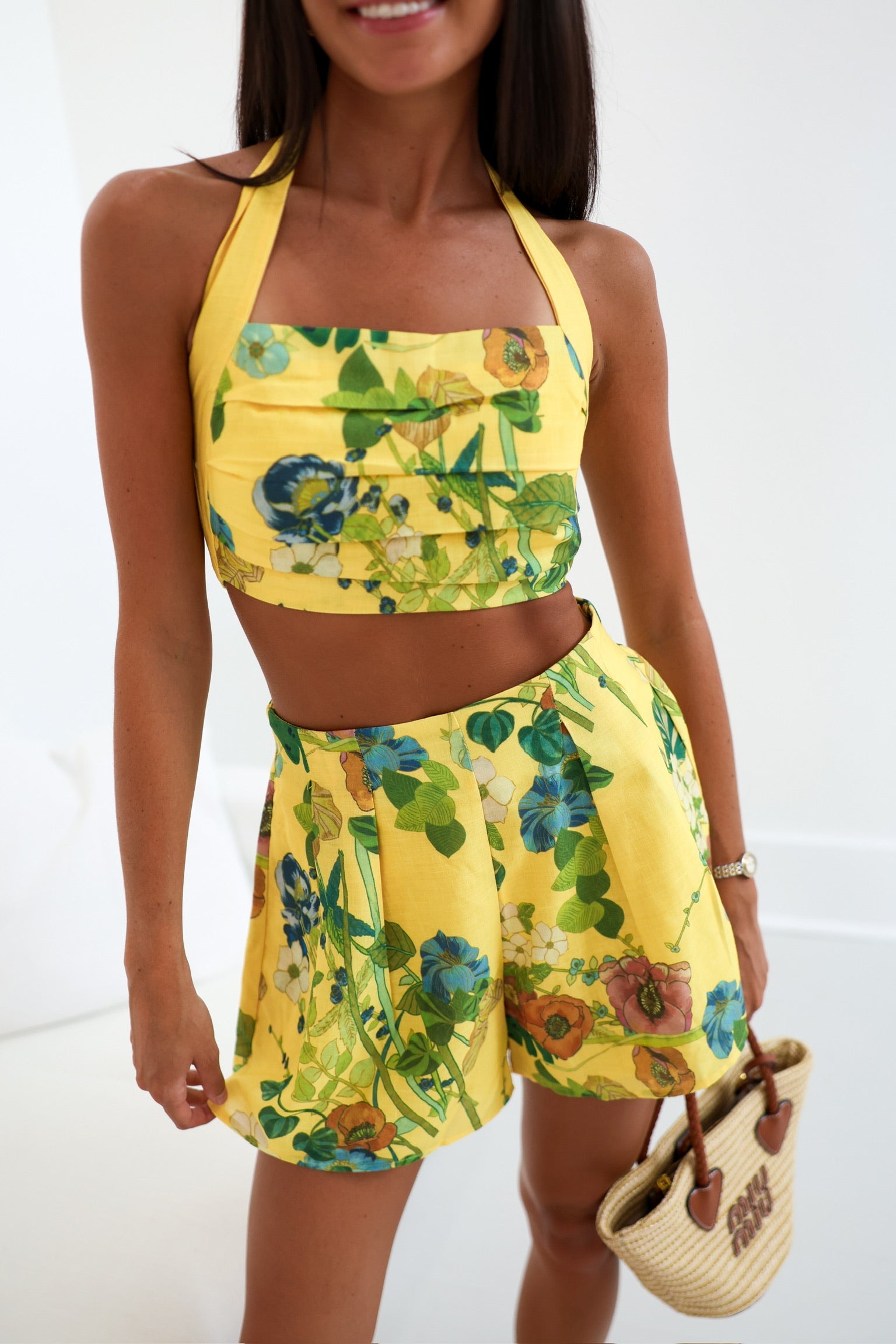 Della Cropped Top Short Set - Yellow
